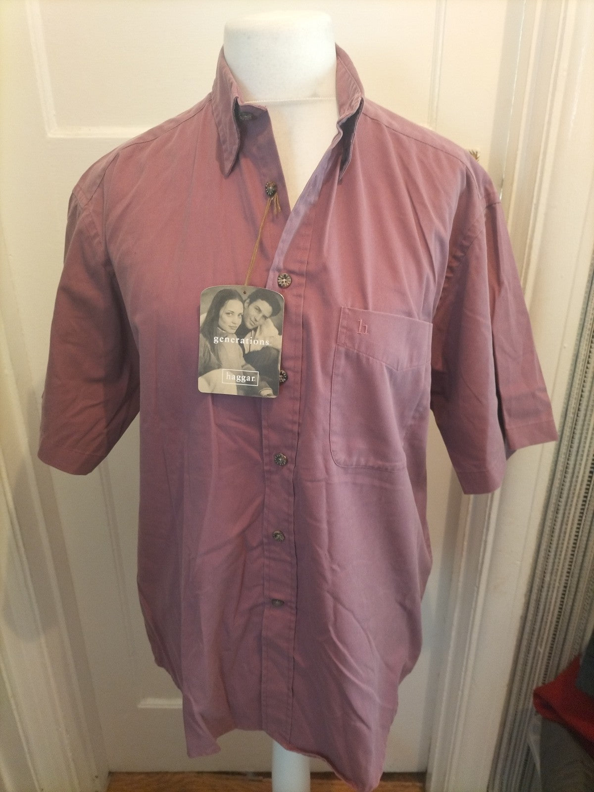 Brand New Mens Haggar Size M Purple Short Sleeved Shirt