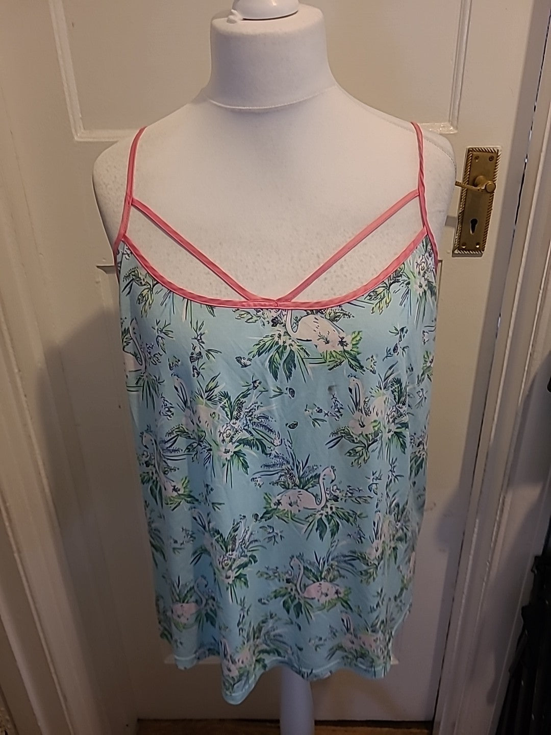 Ladies Tu Size 16 Pale Sky Blue With Pink Trim Sleeveless Pyjama Top