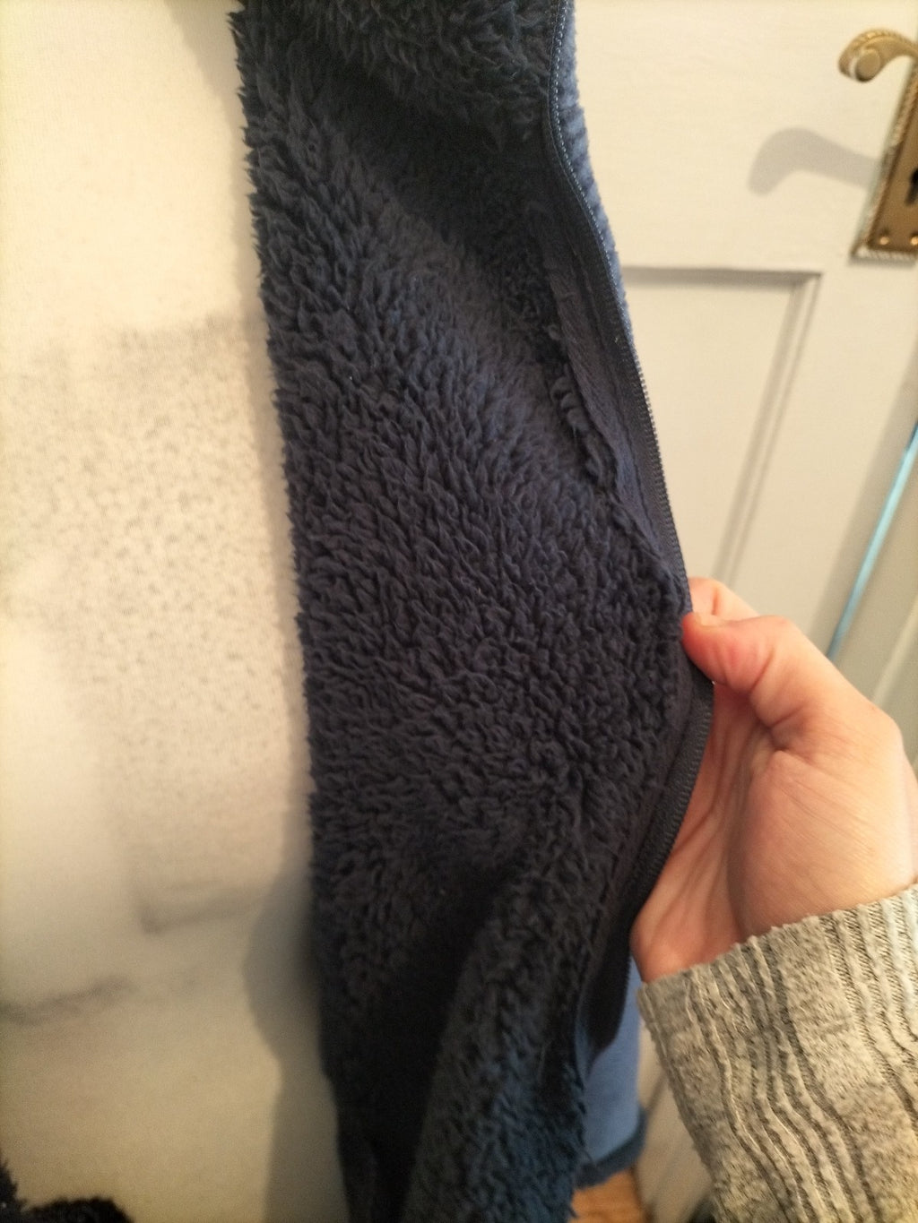 Large Navy Patterned Fleece Lined Full Zip Jacket