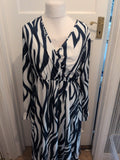 Shein XL Blue And White Long Length Long Sleeve V Neck Dress