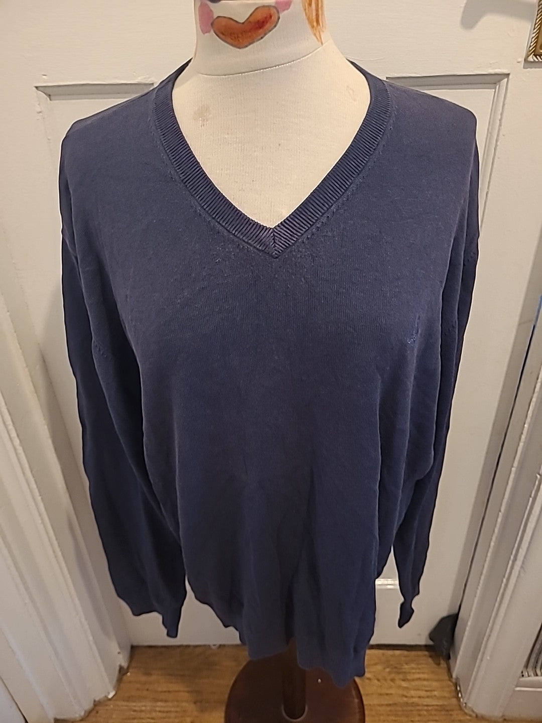 Mens 6th Sense Size 2XL Navy Long Sleeved V Neck Pullover Jumper