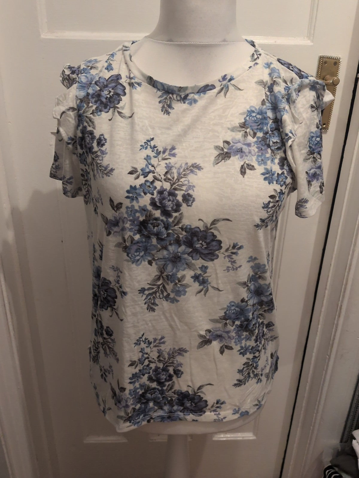 Oasis Large Purple Floral Short Sleeve Blouse
