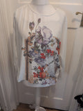 M&S Collection 14-16 White Floral Long Sleeve Blouse