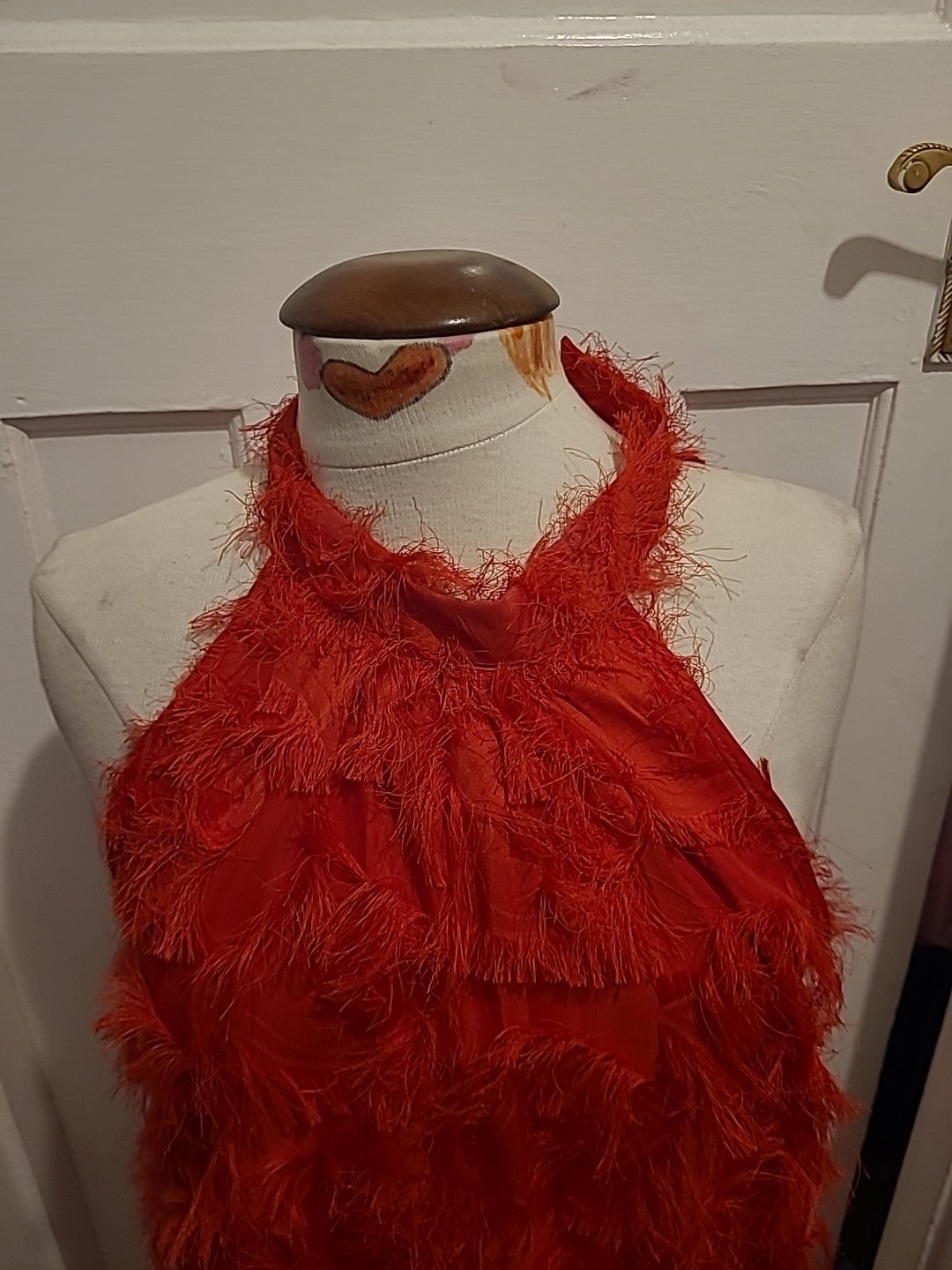 Ladies Size Large Red Frayed Design Sleeveless Blouse