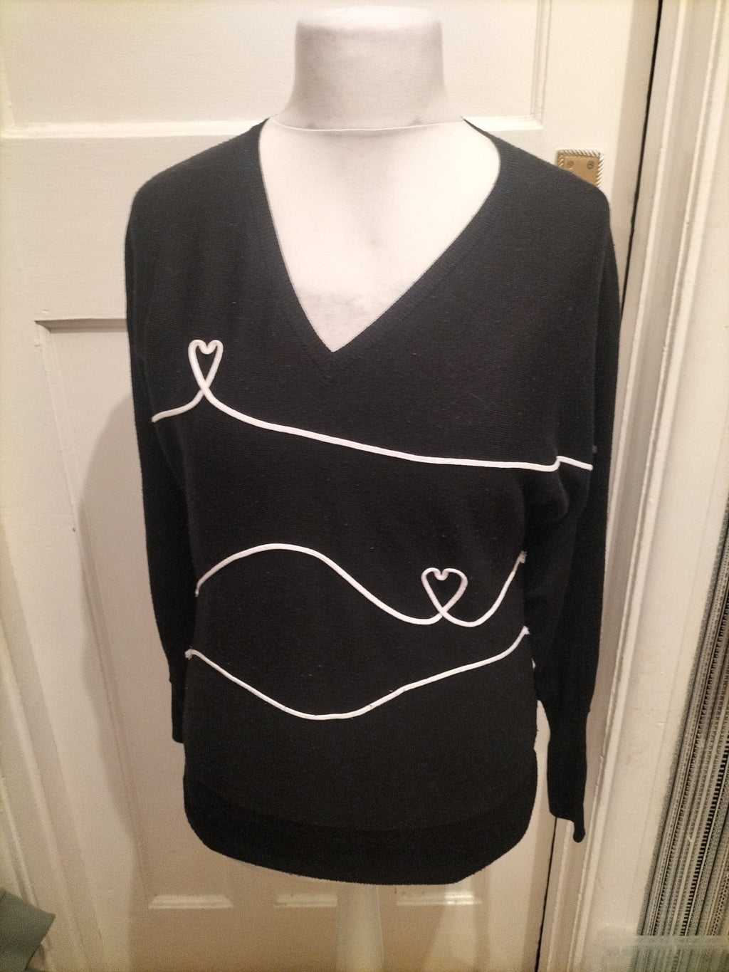 Ladies Next Size XS Black And White Jumper With Hearts