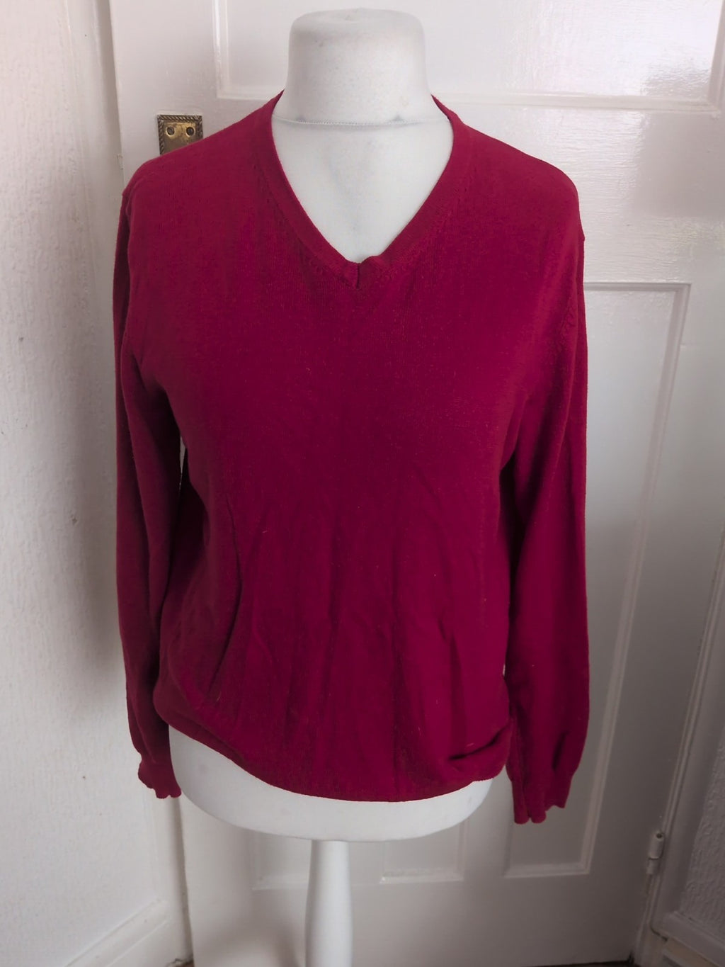 Jeff Banks Small Red V Neck Cotton Cashmere Lightweight Jumper