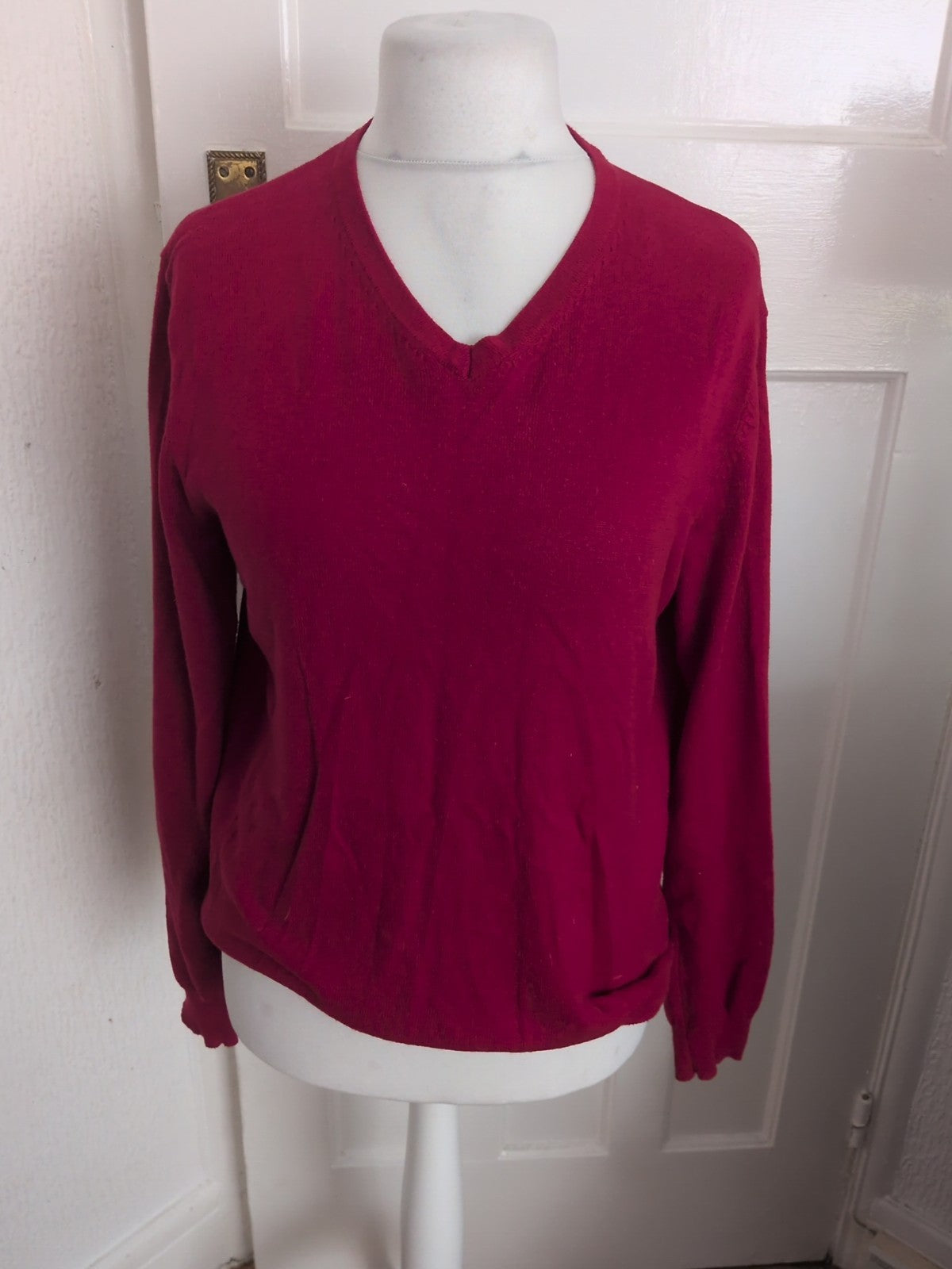 Jeff Banks Small Red V Neck Cotton Cashmere Lightweight Jumper