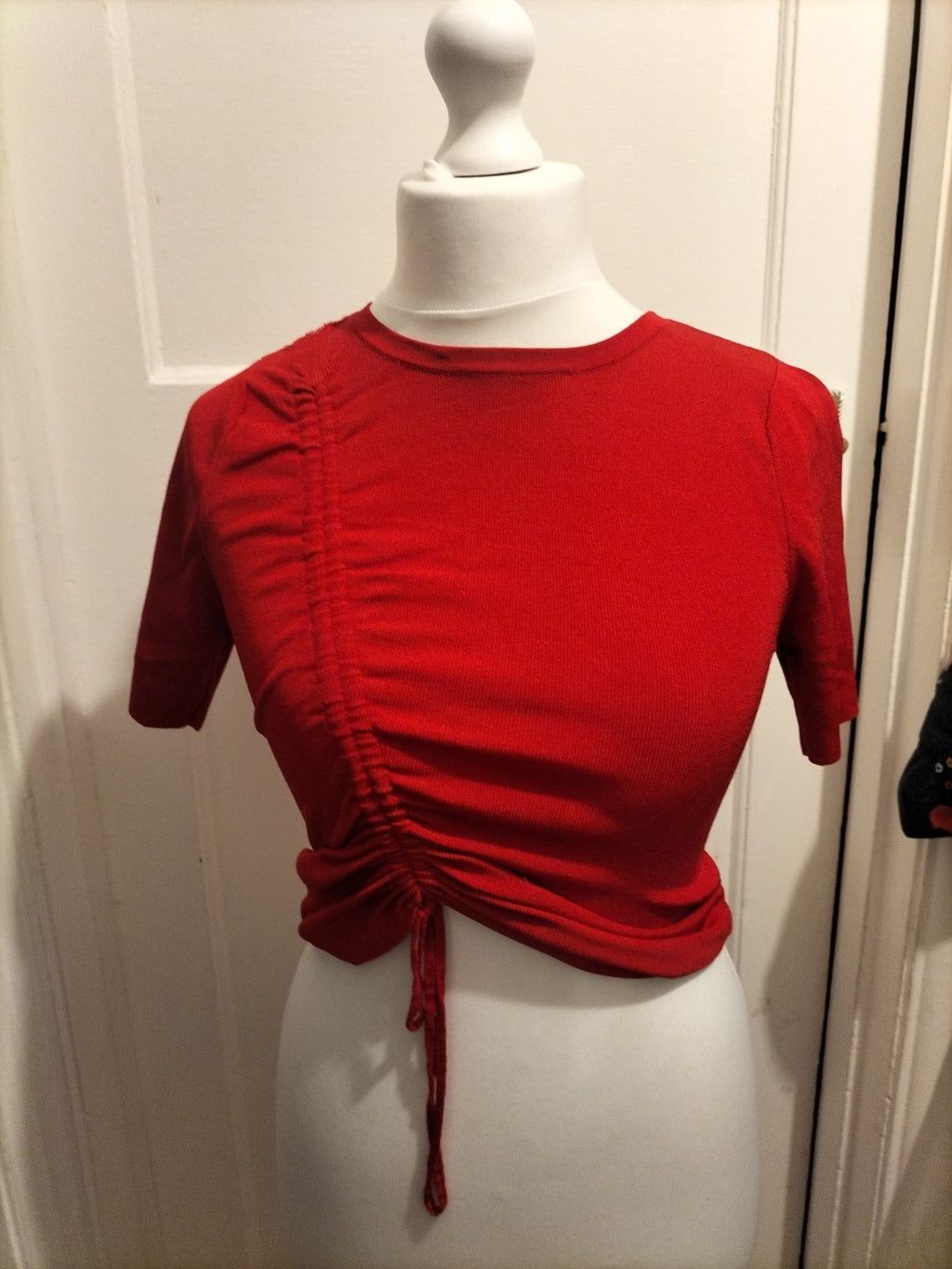 Ladies Zara Size Small Red Short Sleeved Ruched Top