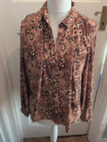 Ladies Tu Size 18 Brown Patterned Long Sleeve Buttoned Blouse