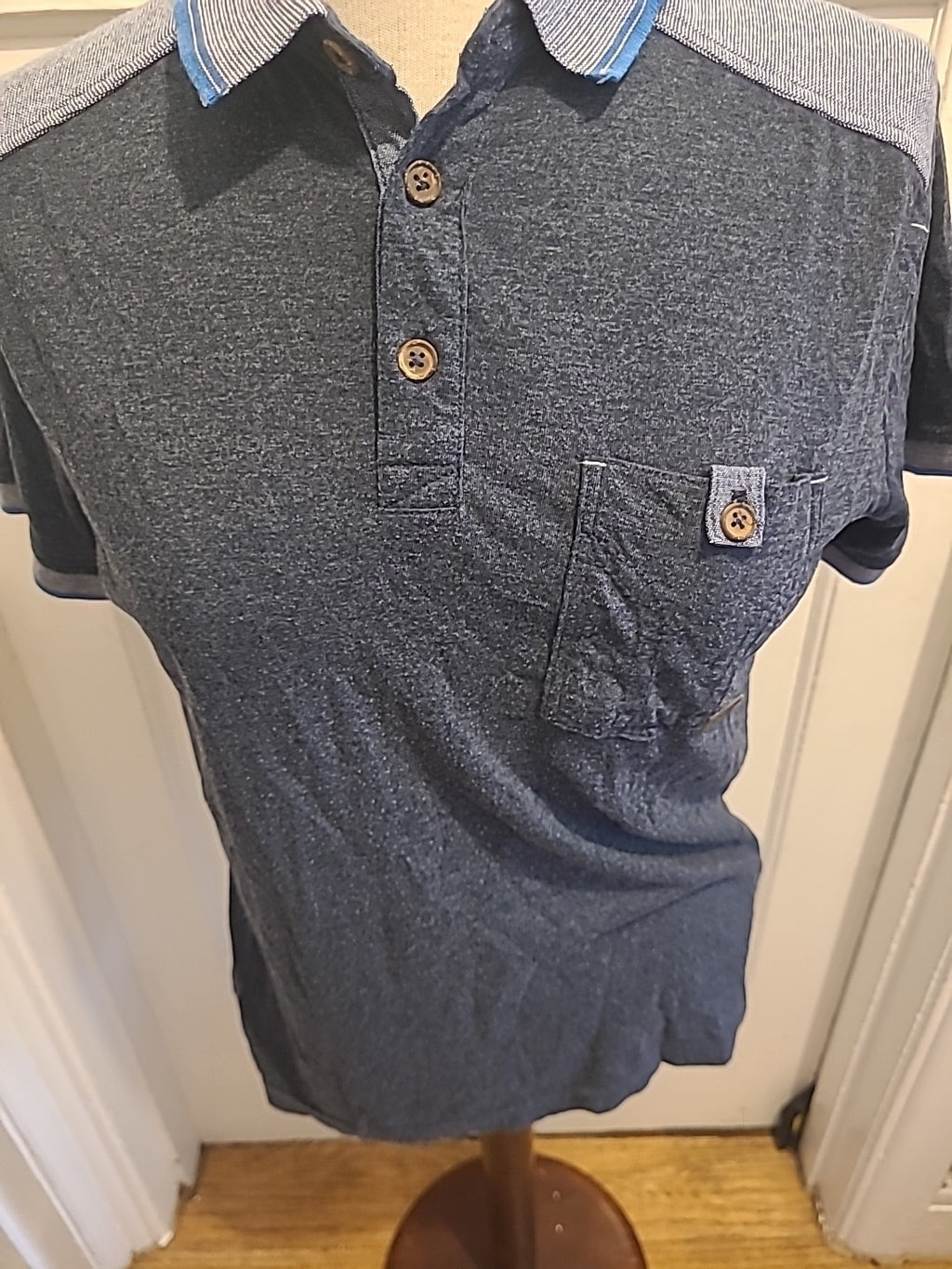 Mens Haywire Size Large Navy Grey Short Sleeve Polo Top