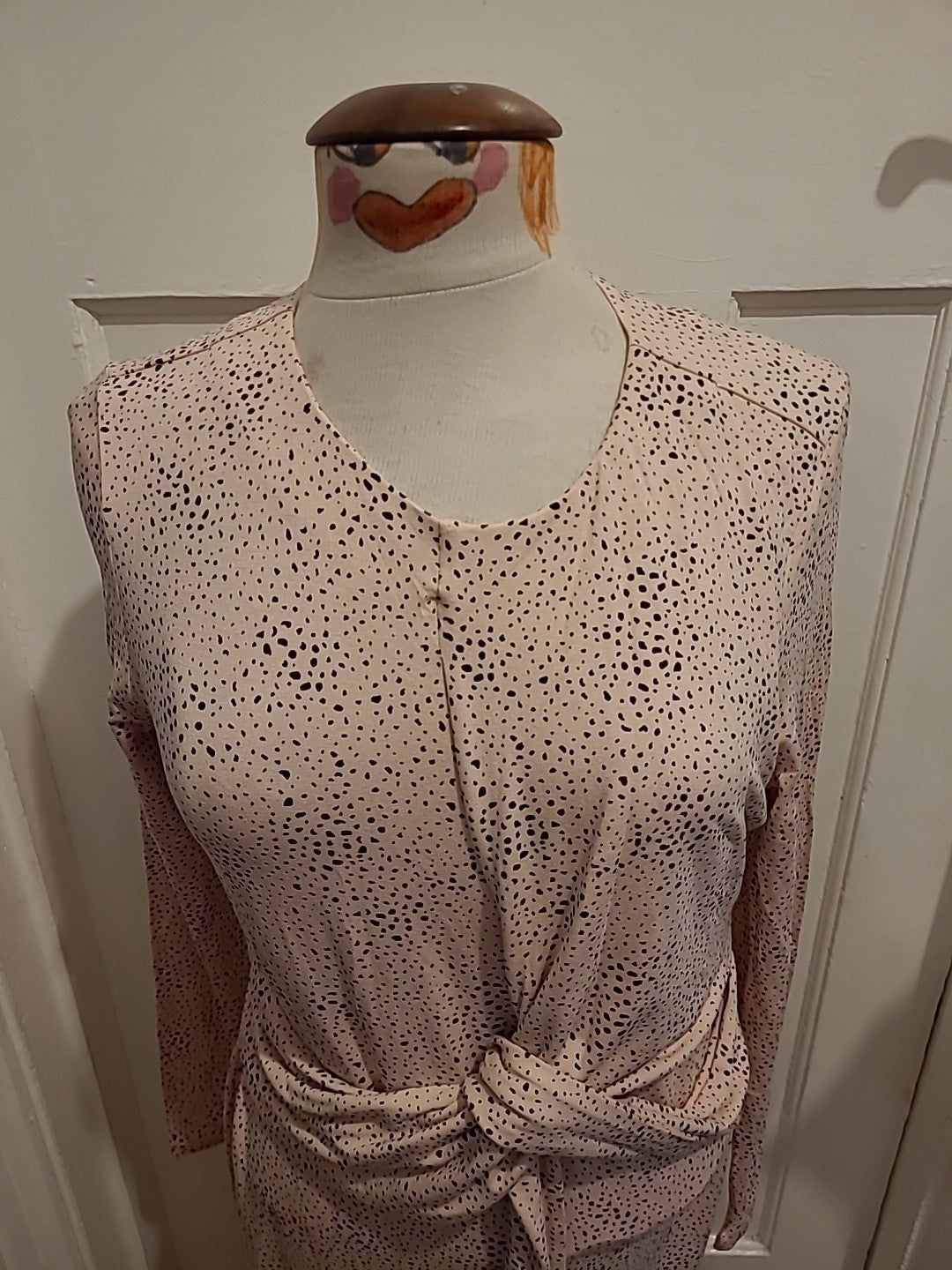 Ladies M&S Collection Size 12 Pale Pink And Black Long Sleeved Dress With...