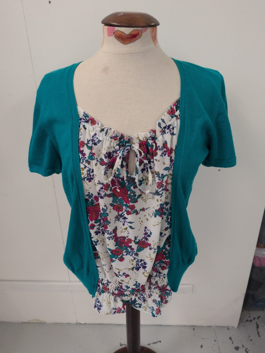Next 16 Turquoise With Floral Short Sleeve Blouse