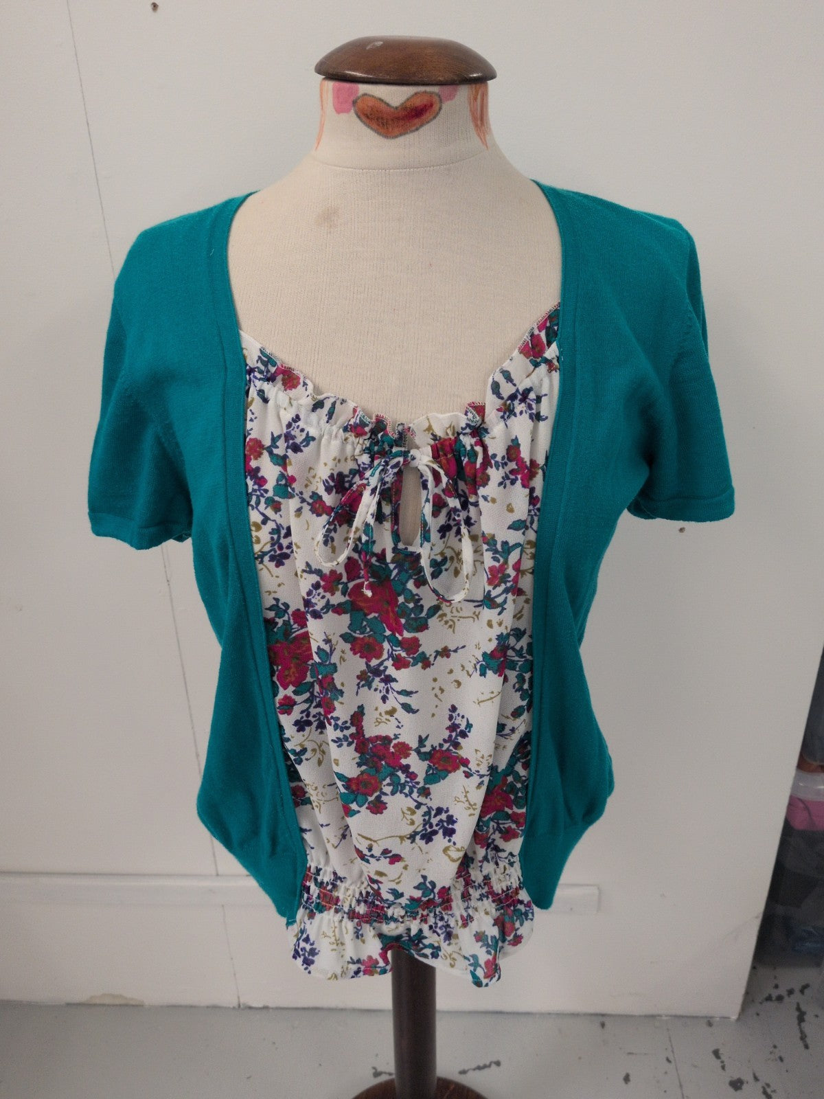Next 16 Turquoise With Floral Short Sleeve Blouse