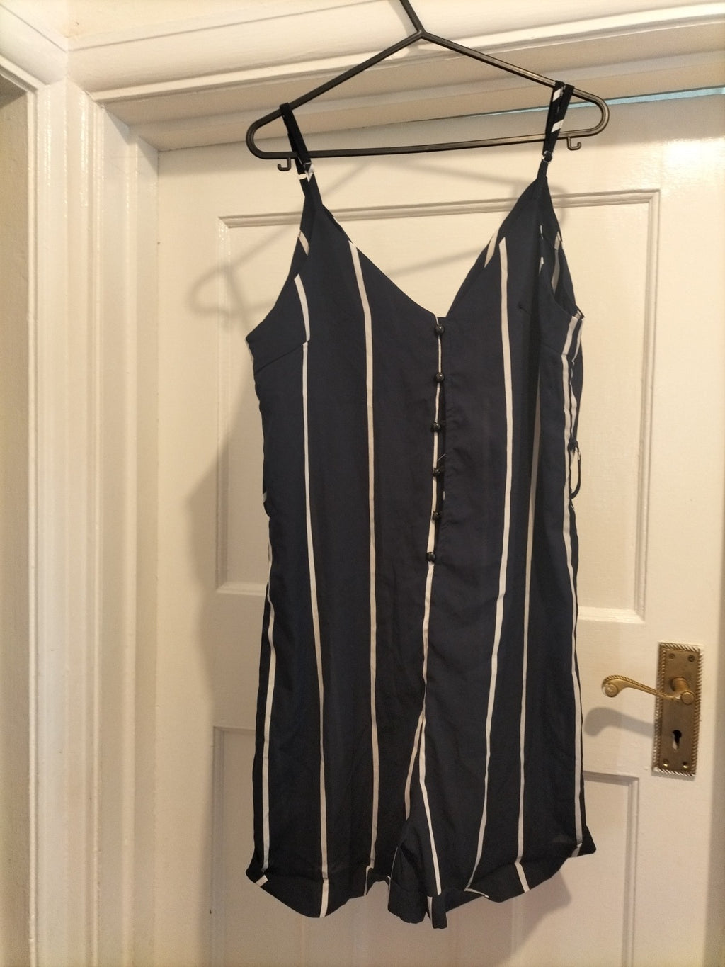 Ladies Size Small Navy White Striped Sleeveless Buttoned Dress
