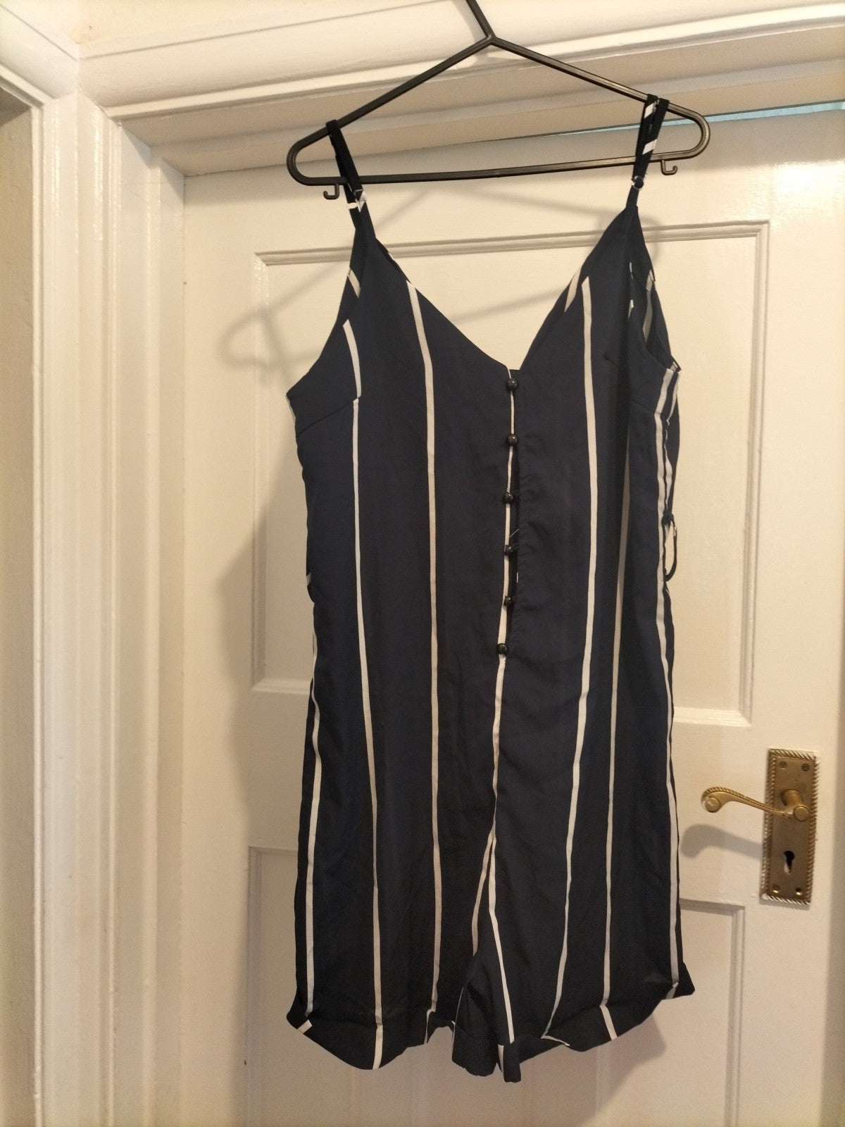 Ladies Size Small Navy White Striped Sleeveless Buttoned Dress