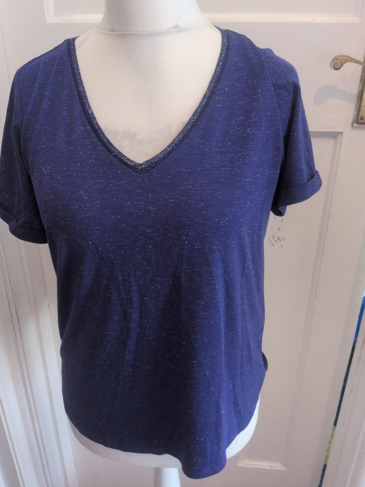 Ladies MONSOON size 14 V Neck Sparkly Purple/blue Top Free Delivery