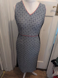 Ladies Tu Size 12 Navy And White With Orange Trim Sleeveless Dress