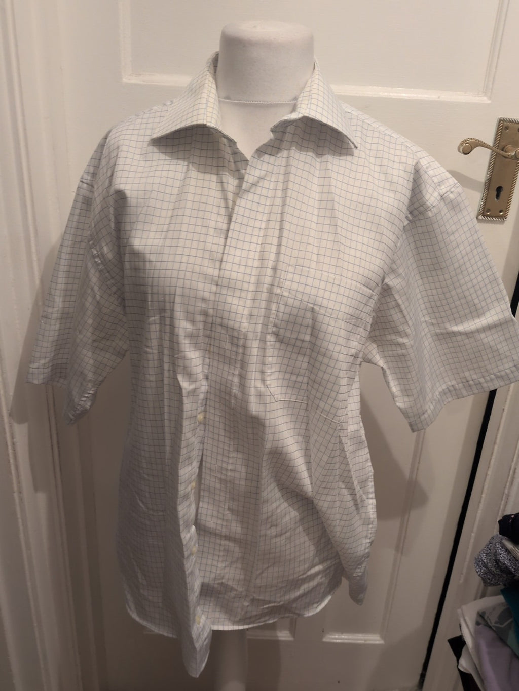 Seven Seas XL White And Blue Check Short Sleeve Shirt