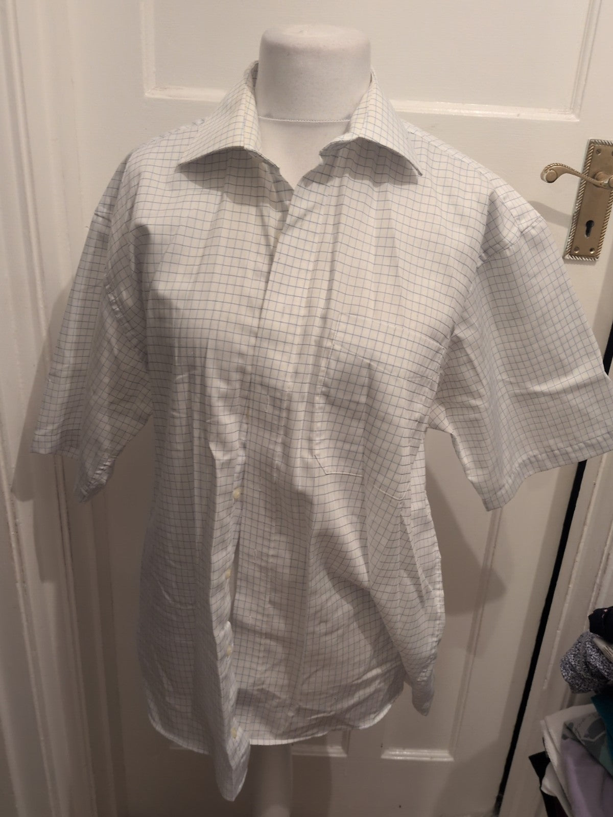 Seven Seas XL White And Blue Check Short Sleeve Shirt