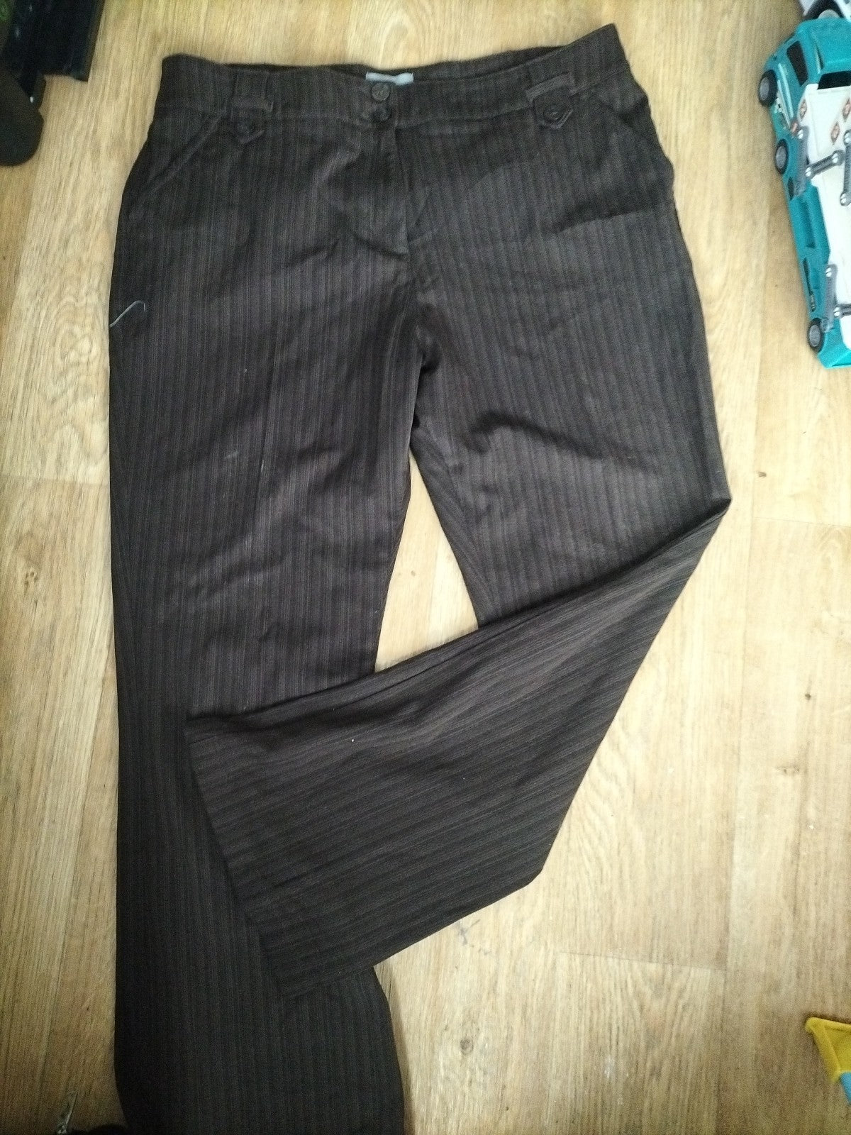Ladies Per Una Size 18r Roma Fit Dark Brown And Black Striped Trousers