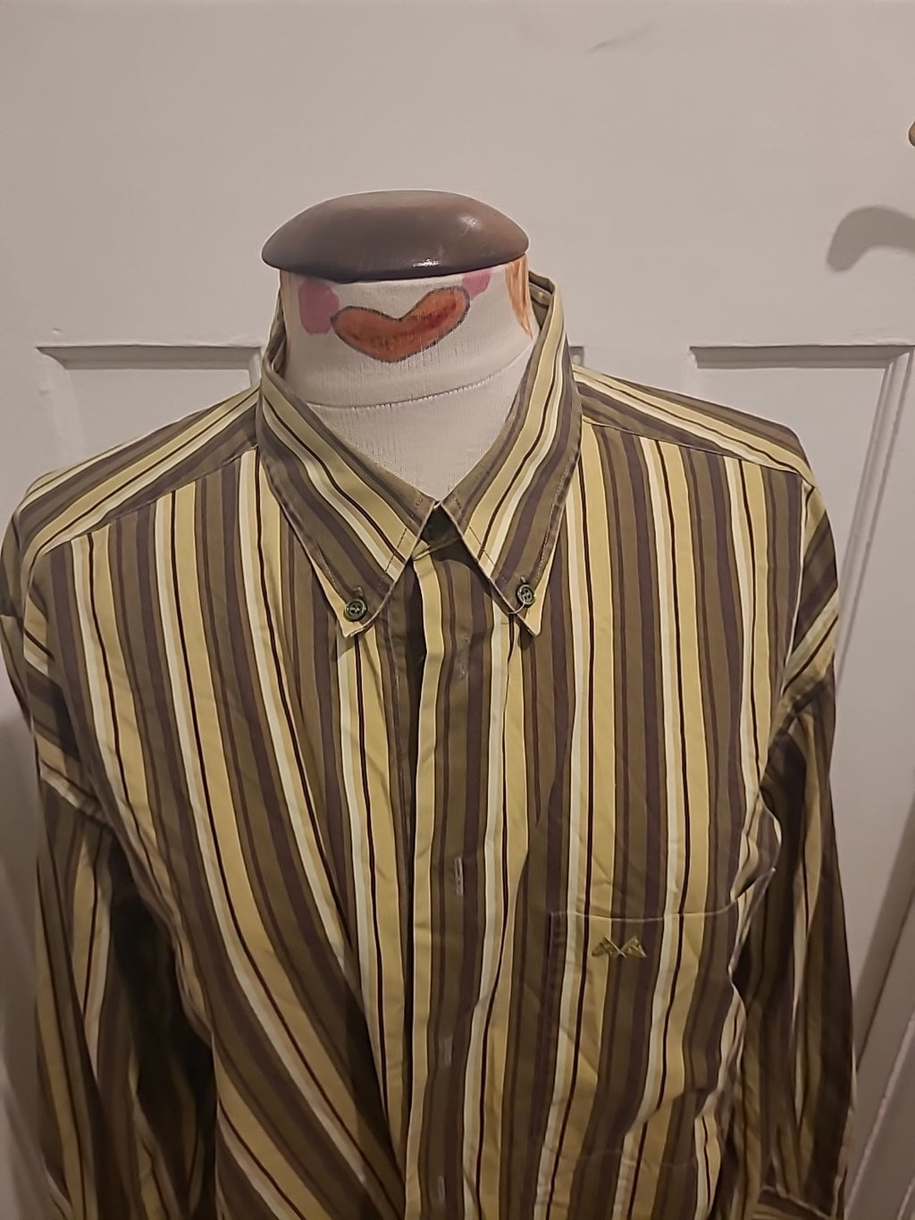 Mens Broker Size 43 Green Toned Striped Long Sleeved Shirt