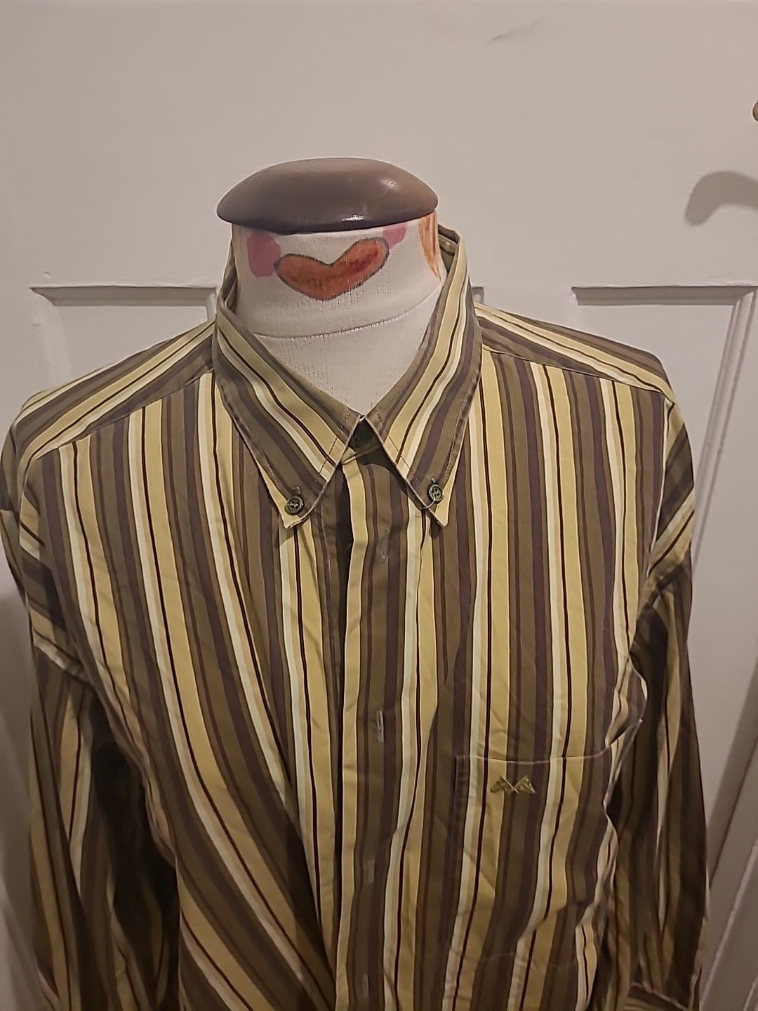 Mens Broker Size 43 Green Toned Striped Long Sleeved Shirt