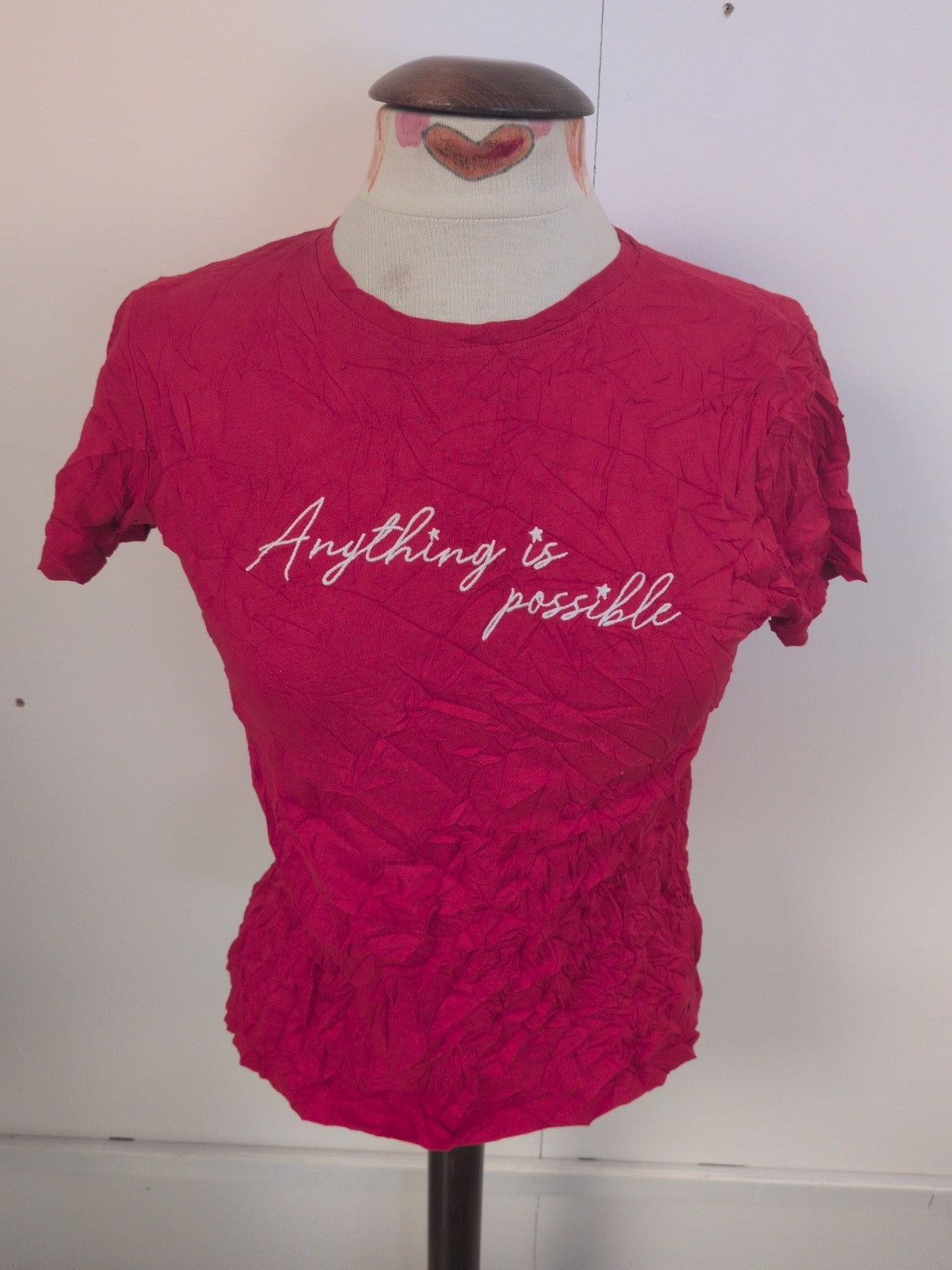 Ladies New Look Size 10 Red Anything Is Possible Short Sleeve T-shirt