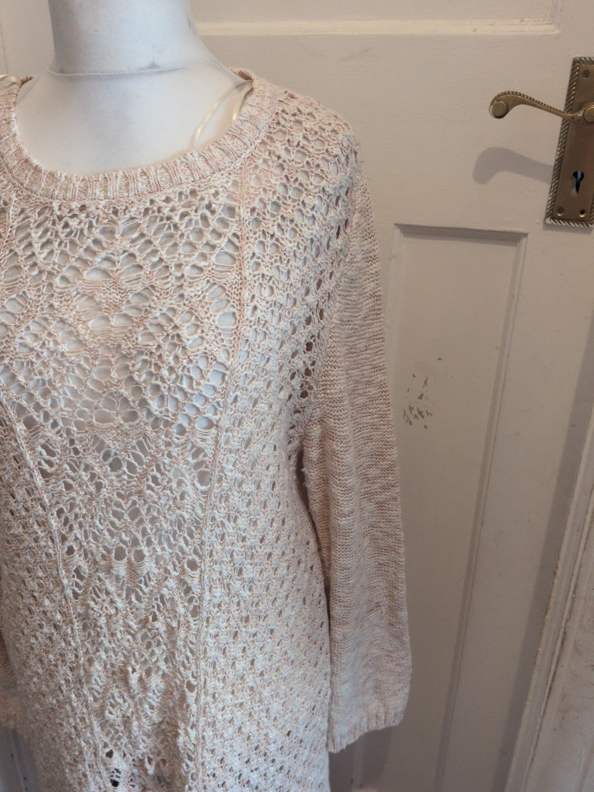 Ladies Tu Size 22 Beige And Shiny Red Long Sleeve Jumper Dress