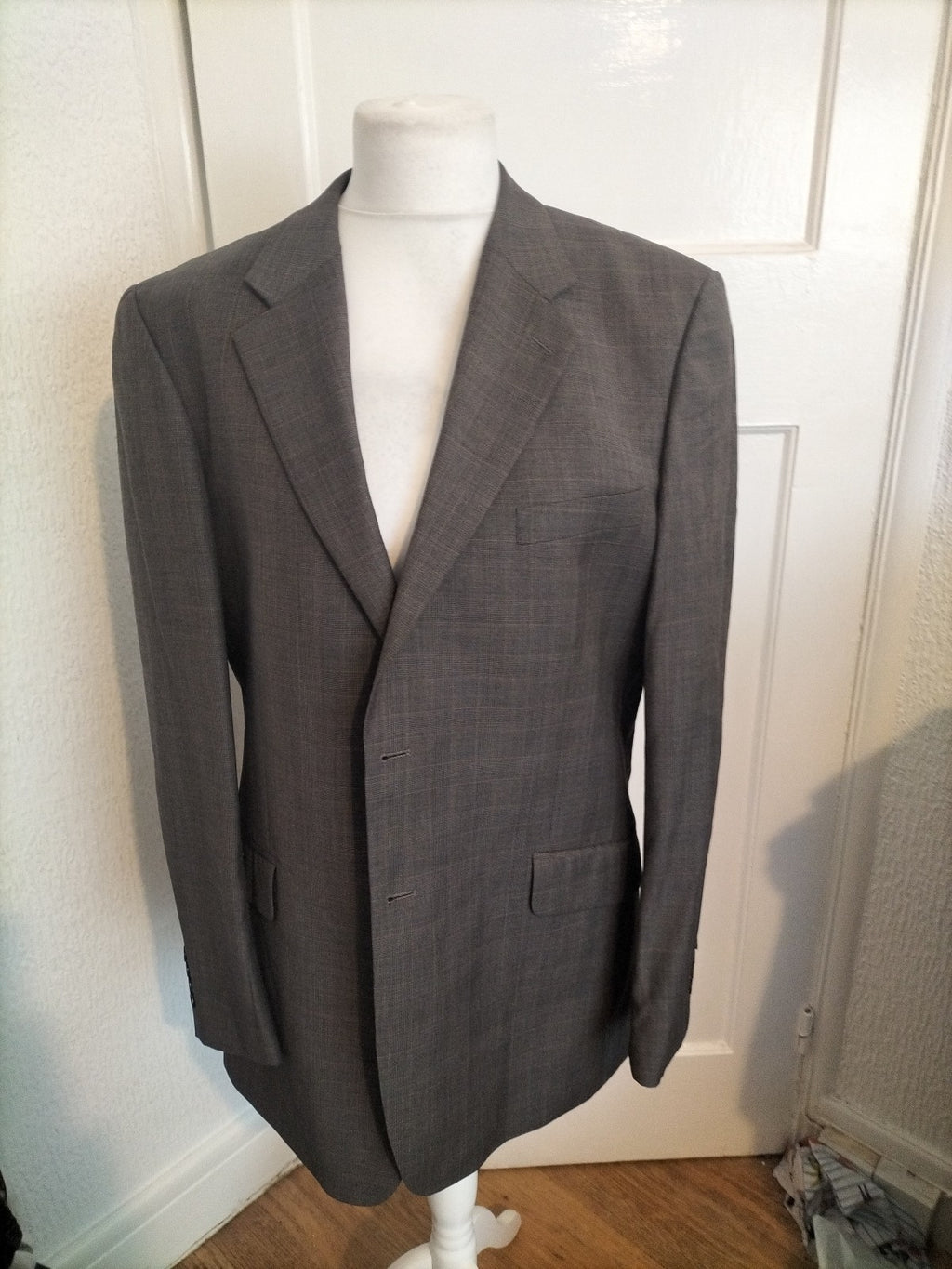 Mens Fellini Size 44L Brown Pinstripe Tuxedo Jacket