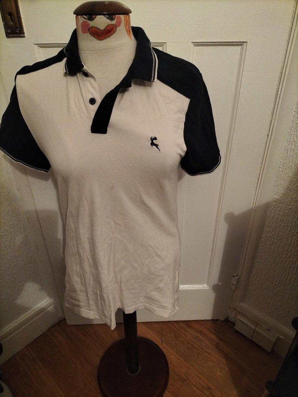 Mens F&F Size Small Black/White Short Sleeved Polo