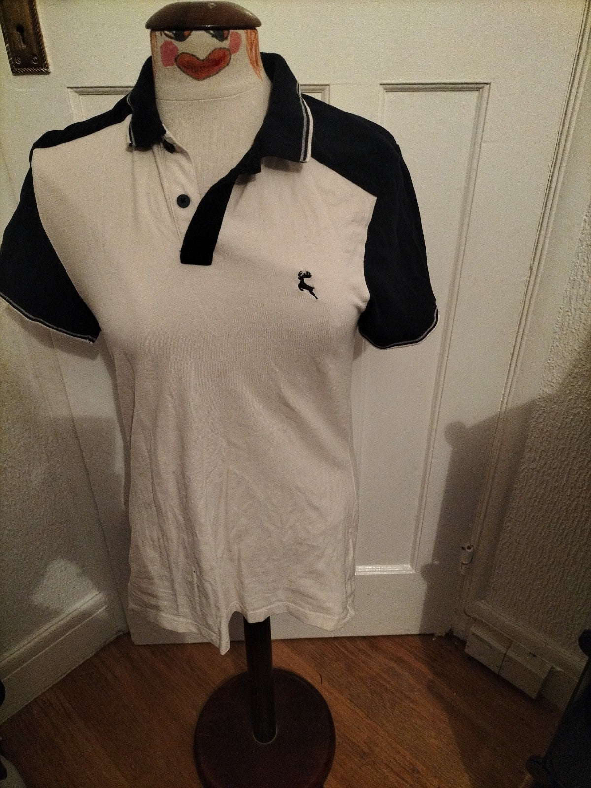 Mens F&F Size Small Black/White Short Sleeved Polo