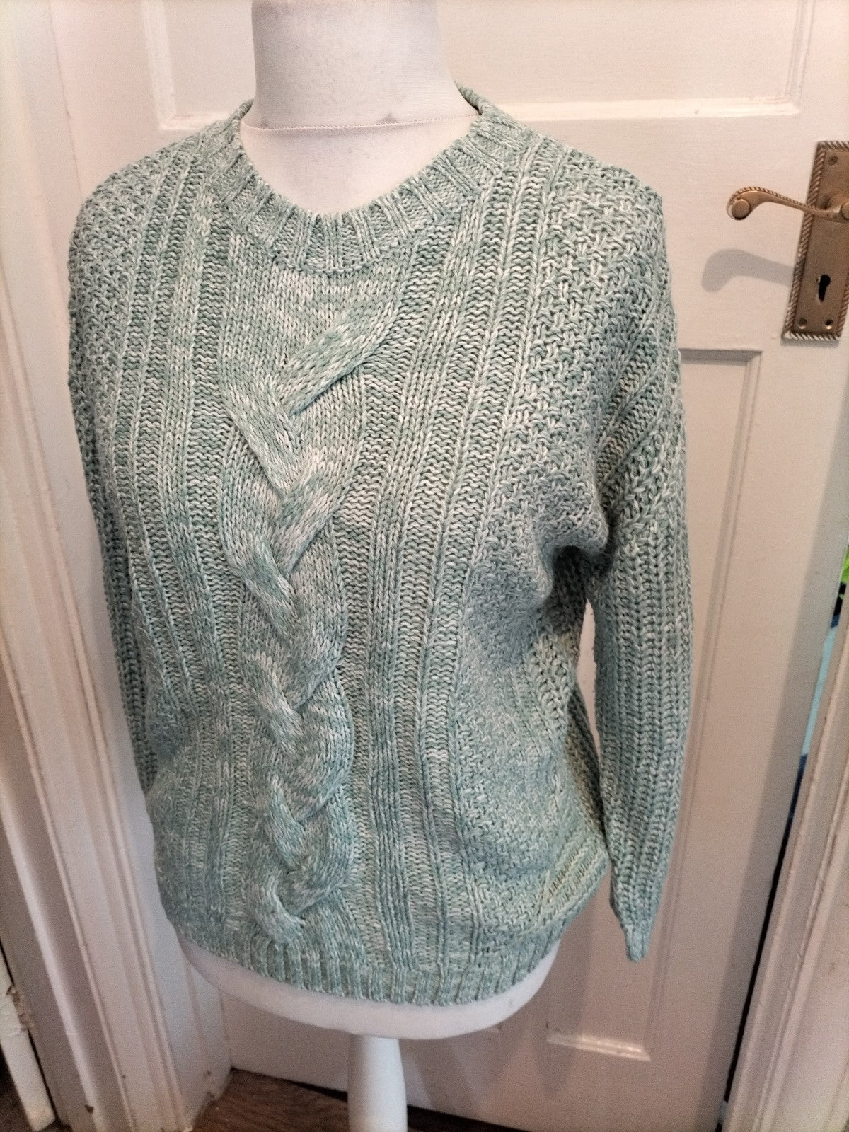 Peacocks Small Aqua Blue And White Fleck Pullover Jumper