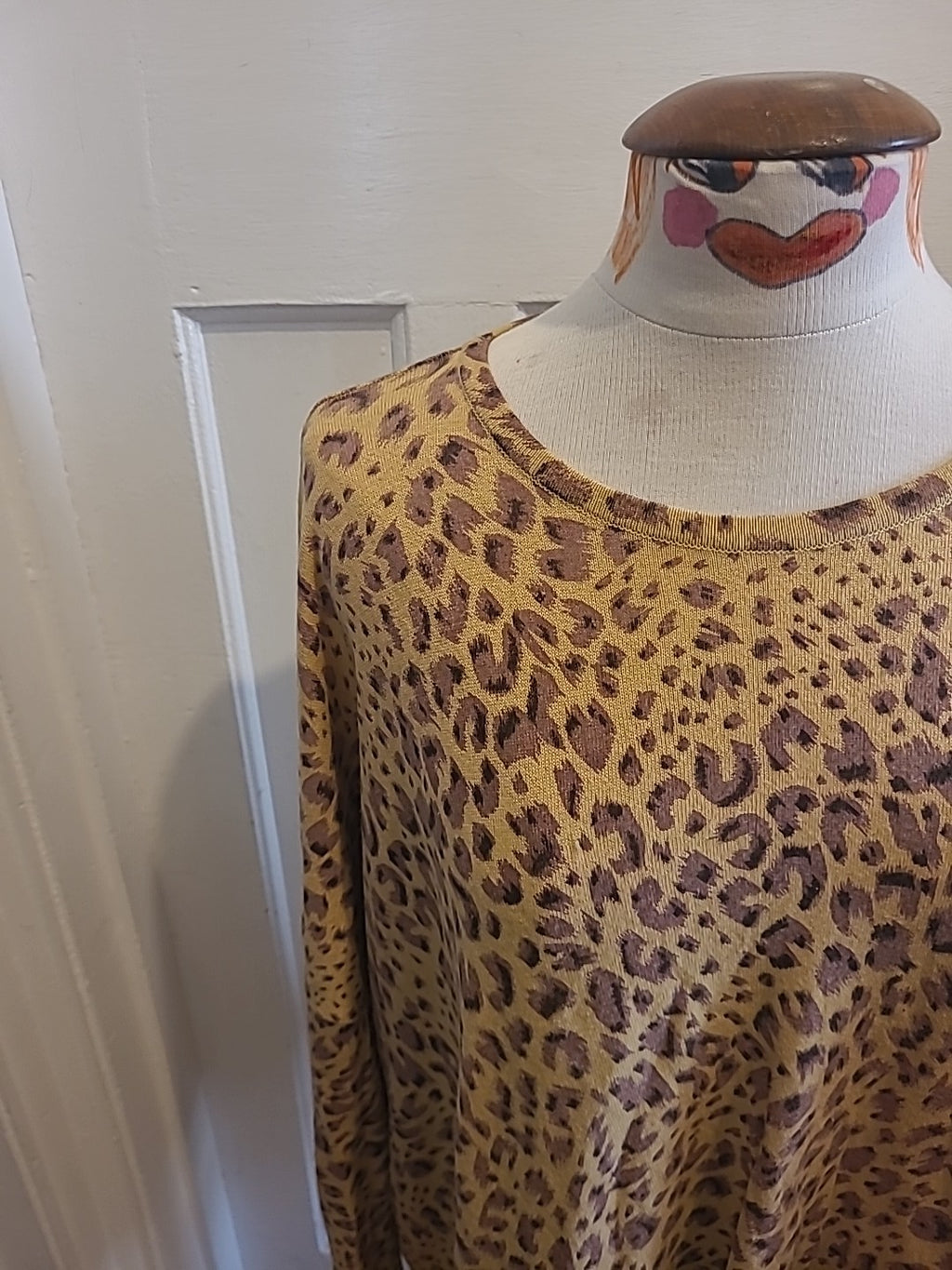 Ladies Destella Size For All Beige Leopard Print Long Sleeve Blouse