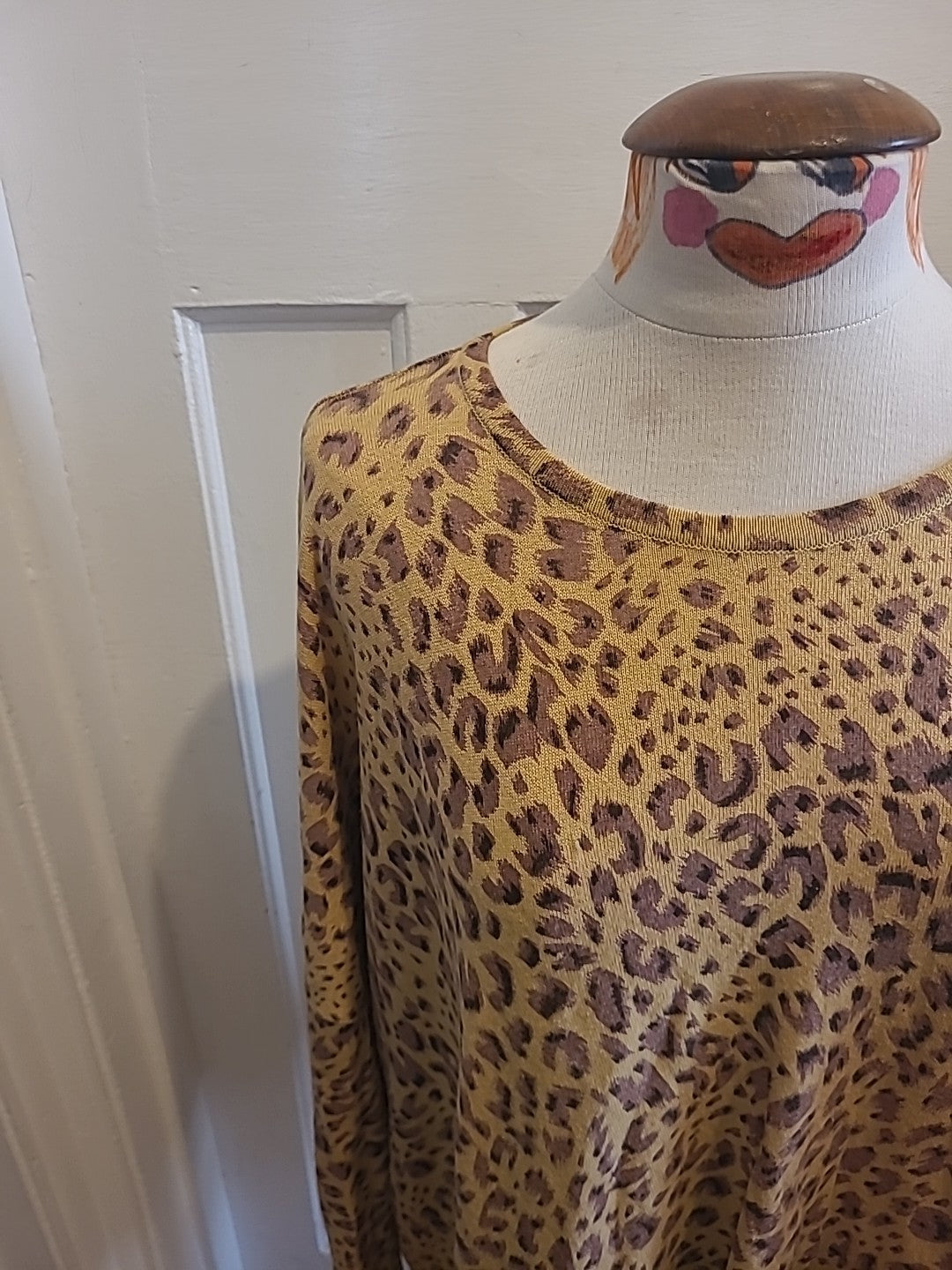 Ladies Destella Size For All Beige Leopard Print Long Sleeve Blouse