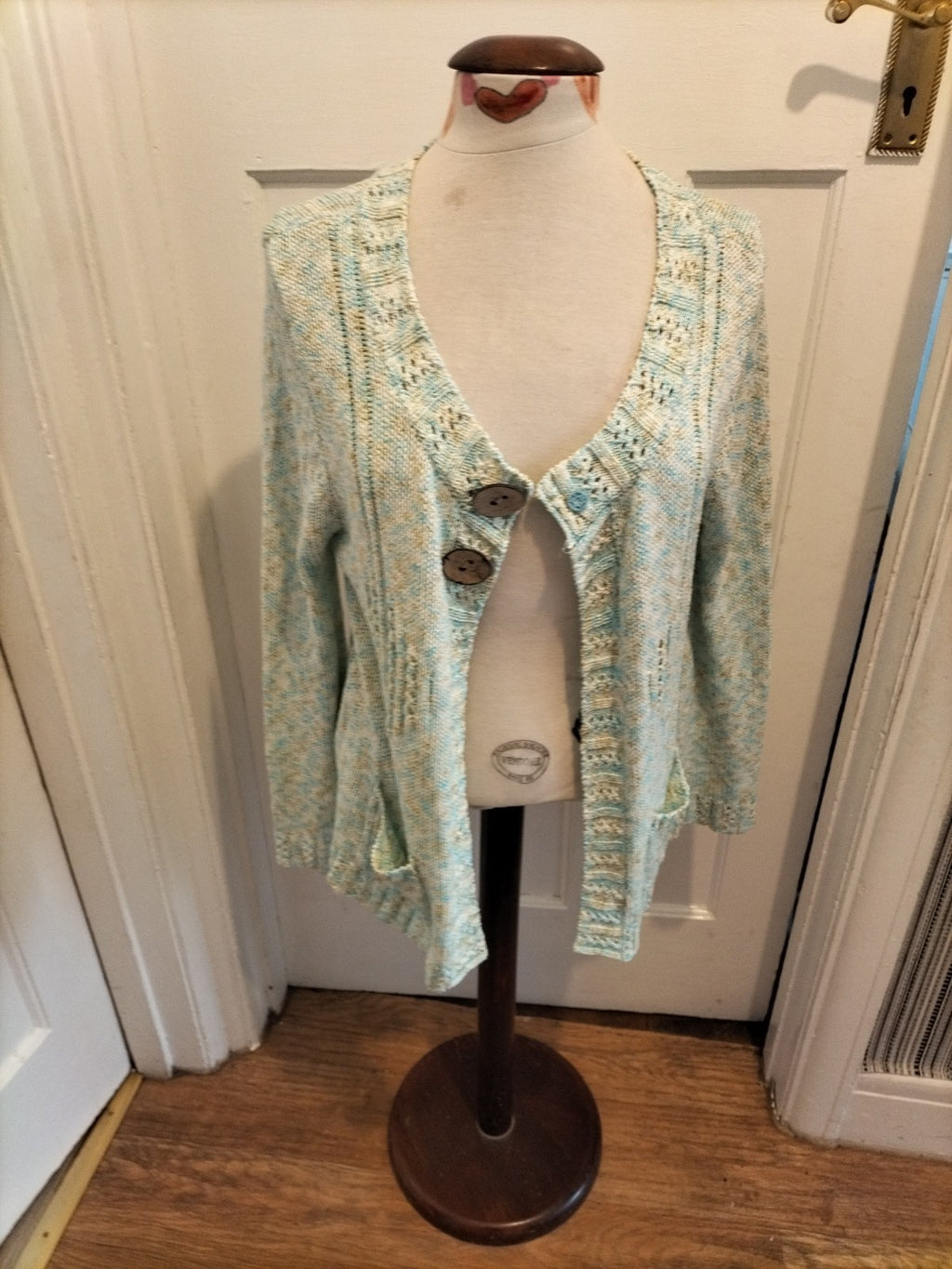 Ladies Elizabeth Scott Size L/XL Turquoise Fleck Long Sleeved Cardigan