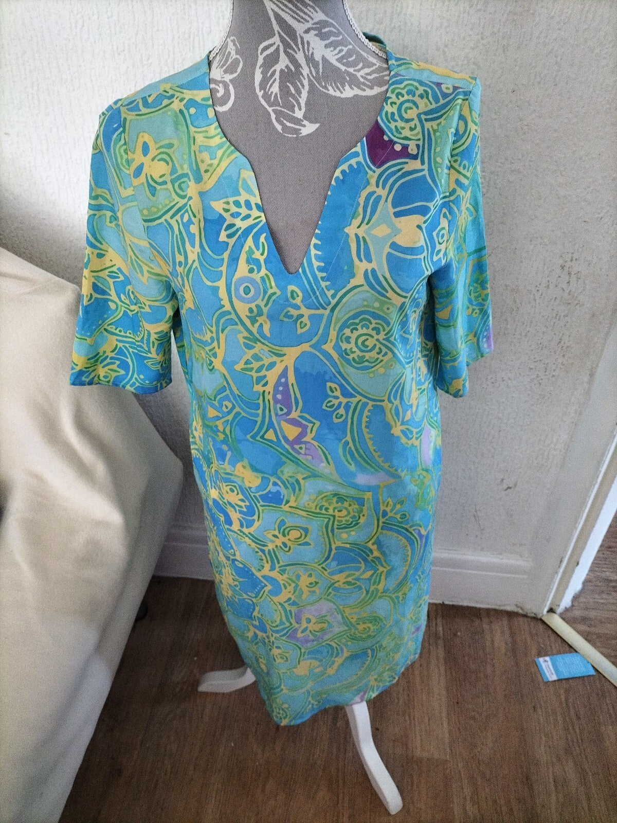 Ladies Size Small Yellow And Blue Short Dress