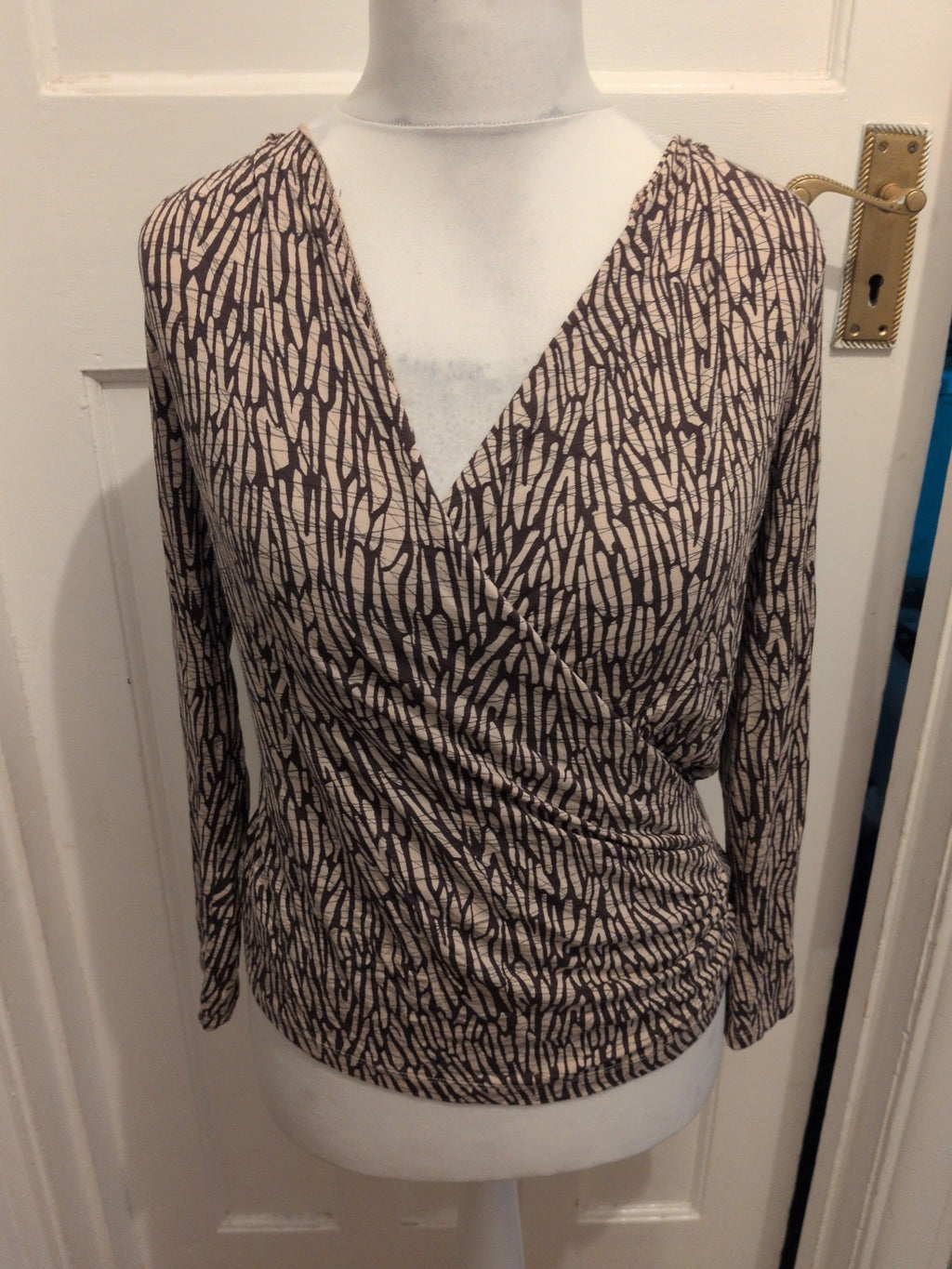 Marks And Spencer 14 Petite Chocolate Mix Draped Front Long Sleeve Blouse