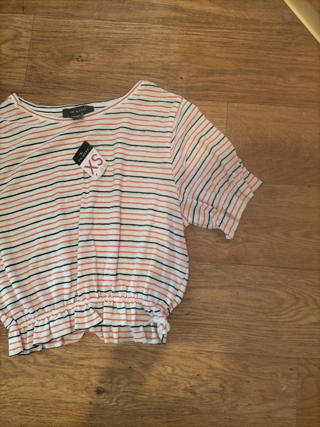 Brand New Ladies Primark Size XS Multi Striped Elasticated Hem Short Sleeved...