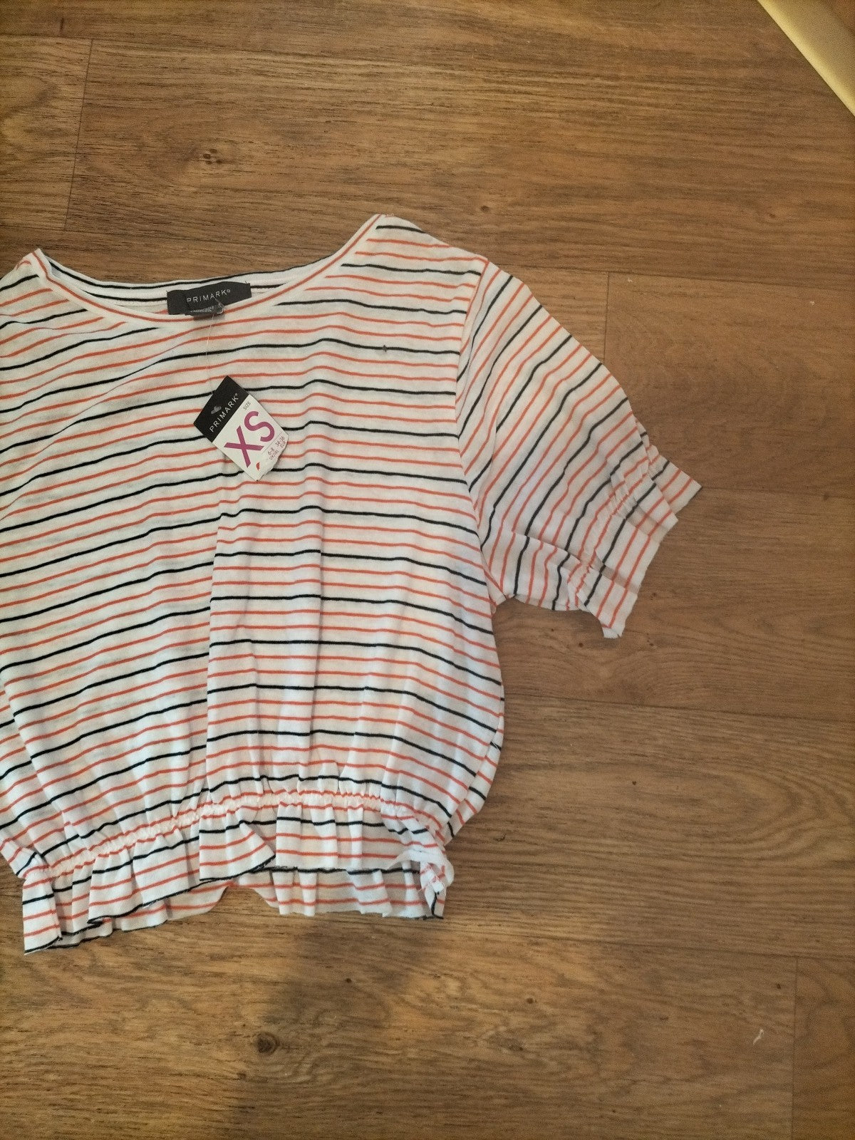 Brand New Ladies Primark Size XS Multi Striped Elasticated Hem Short Sleeved...