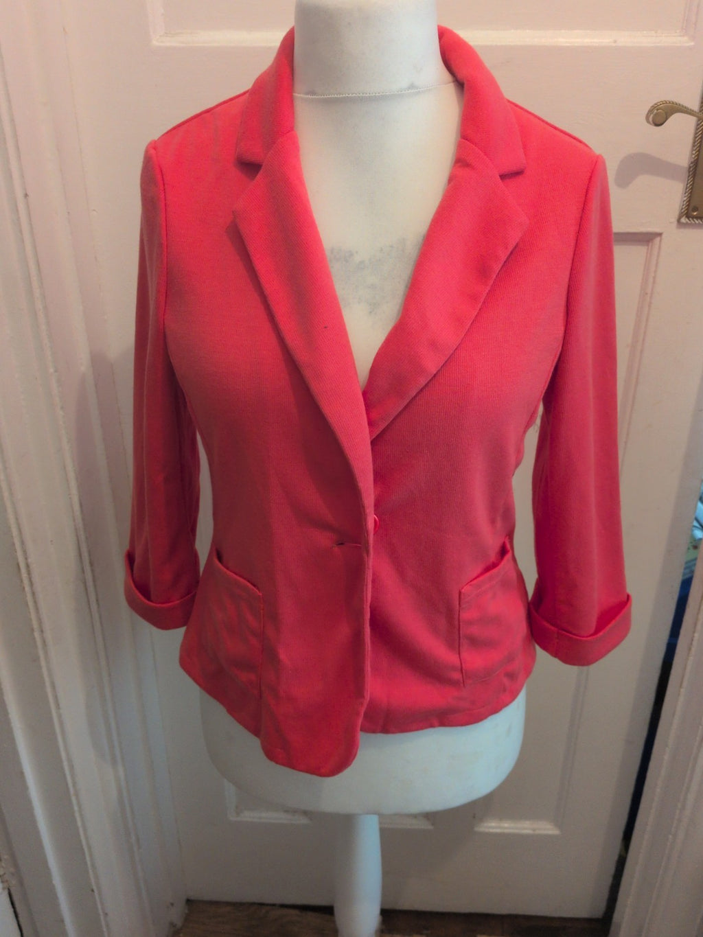 Ladies New Look Size 14 Coral 1 Button Soft Cardigan/Blazer