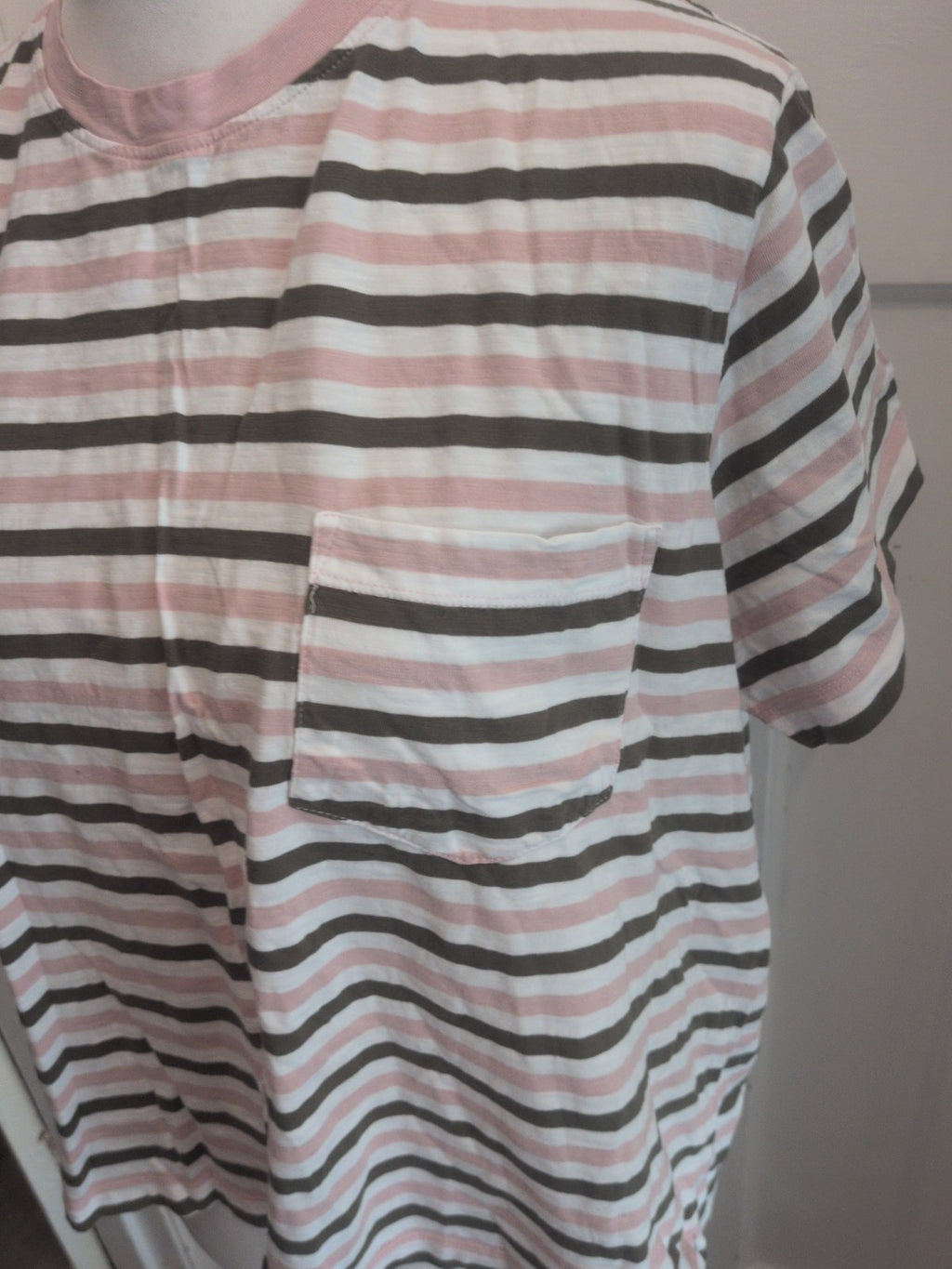 Ladies M&S Striped T Shirt Size 20 Khaki/pink/white Free Delivery