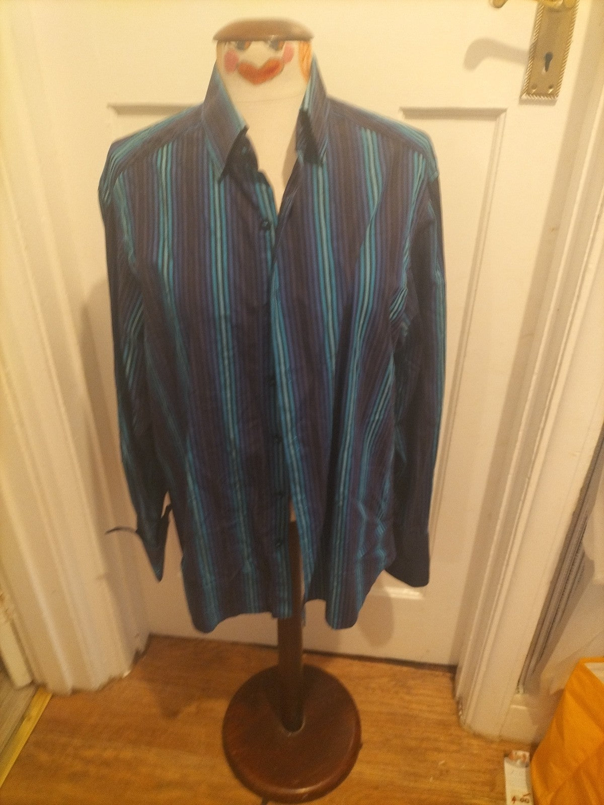 Mens Marks And Spencer SP Limited Edition Size Medium Navy Blue Striped Shirt