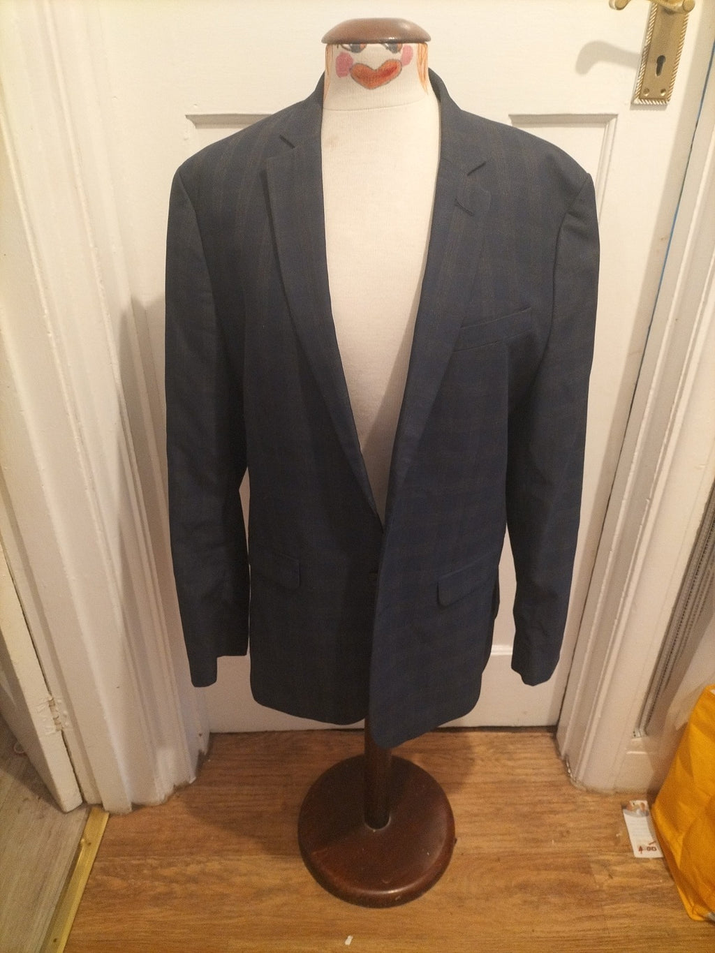 Mens New Look Size 42" Navy Check Padded Blazer Lined