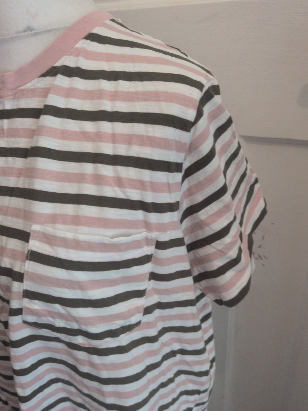 Ladies M&S Striped T Shirt Size 20 Khaki/pink/white Free Delivery