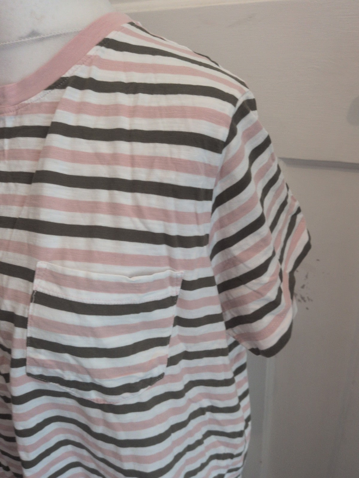 Ladies M&S Striped T Shirt Size 20 Khaki/pink/white Free Delivery