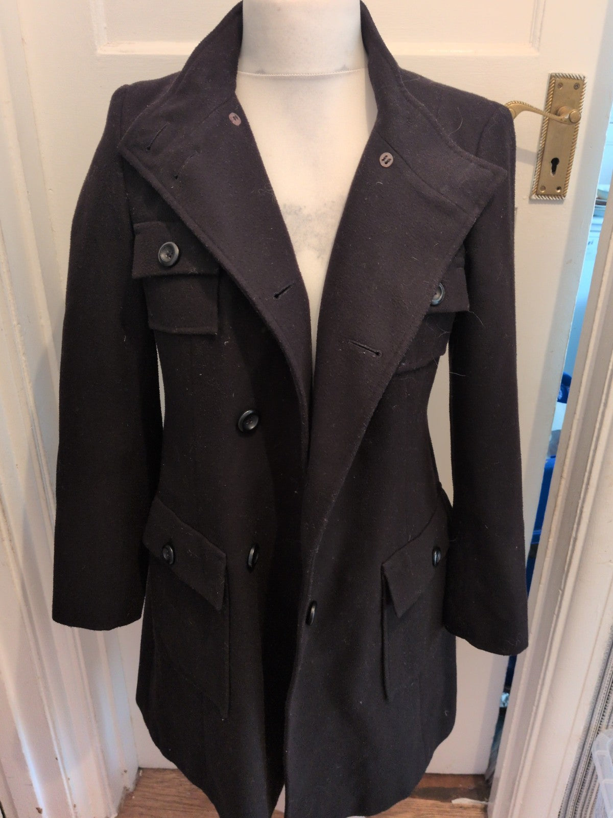Marks And Spencer 10 Black Lined Jacket Long Length Buttoned