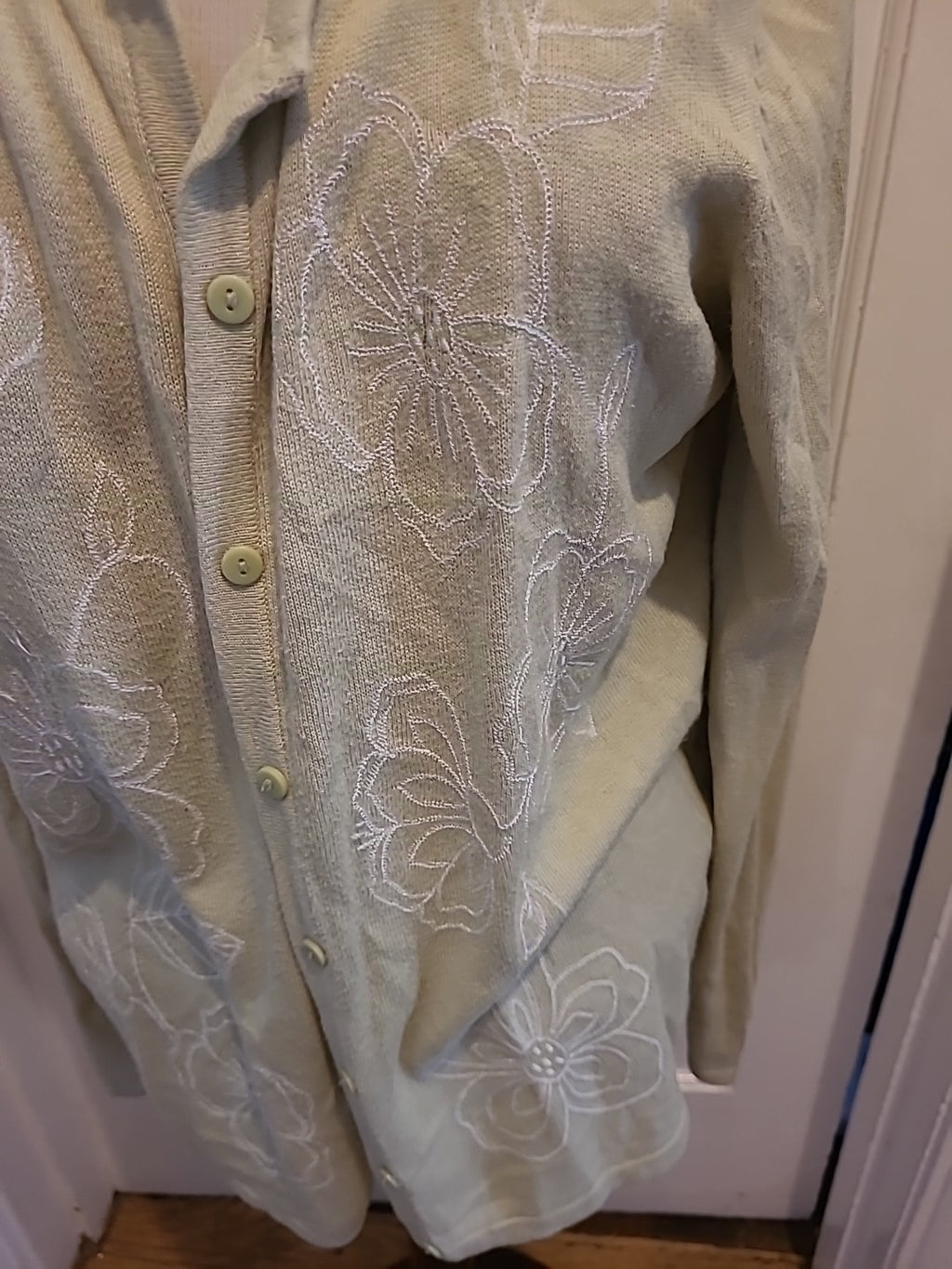 Ladies Bonmarche Size Medium Lime/White Floral Embroidery Cardigan