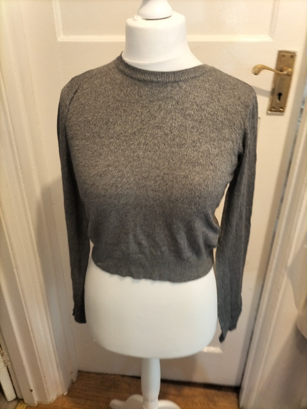 Ladies Bershka Size Medium Grey Long Sleeved Crop Top