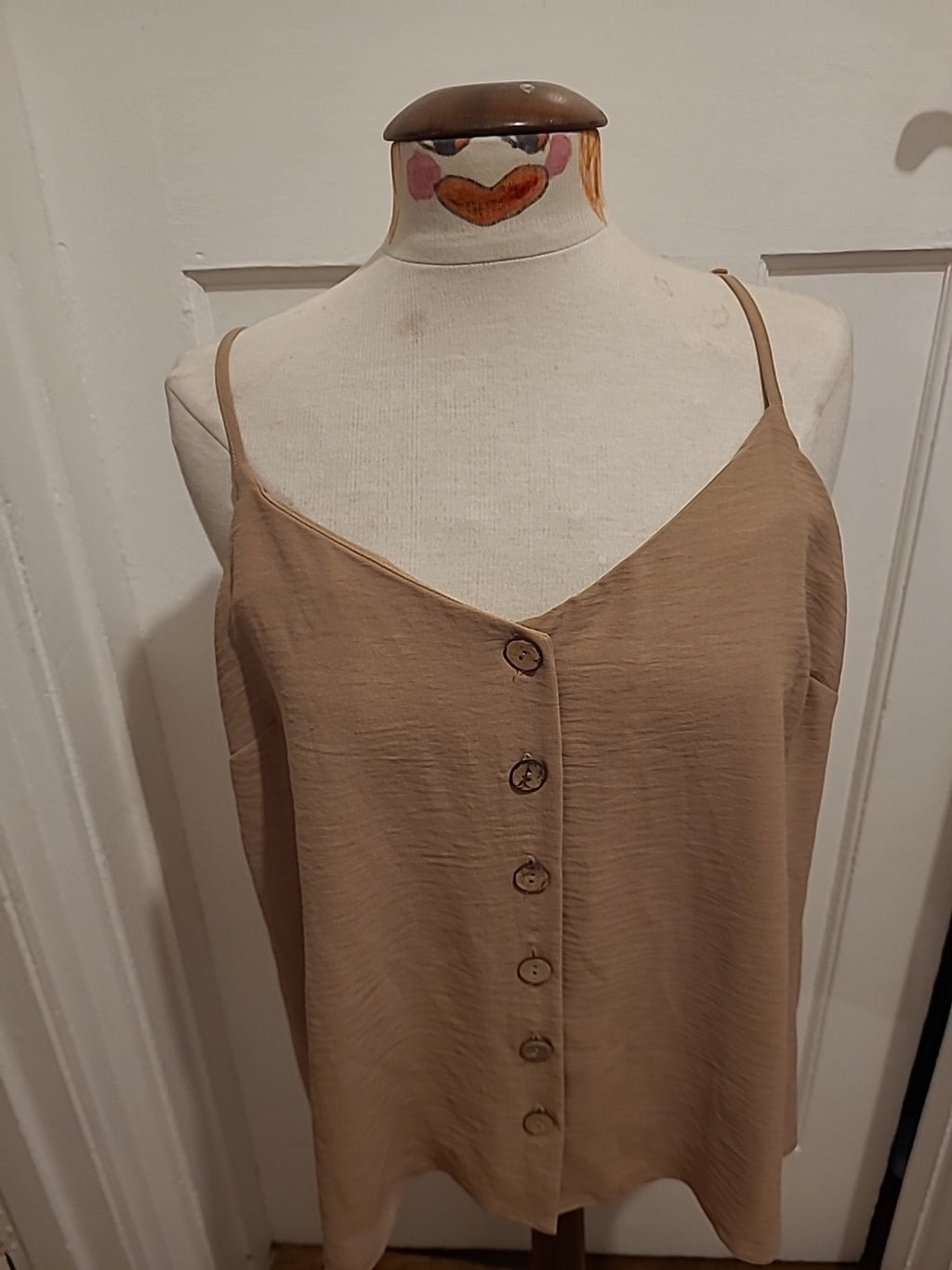 Ladies New Look Size 14 Brown Buttoned Sleeveless Blouse
