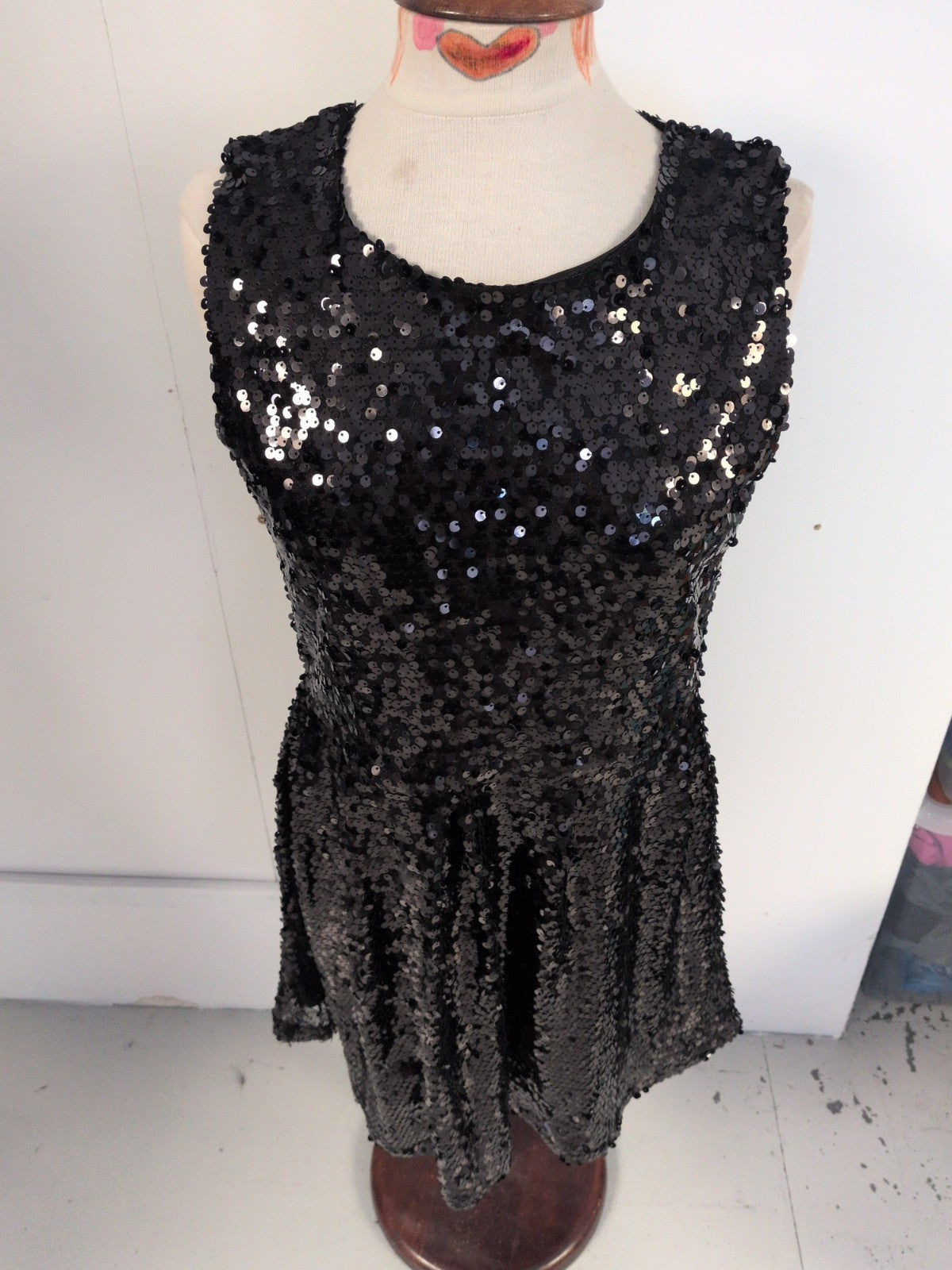 Papaya 14 Black Full Sequin Lined Sleeveless Dress Knee Length